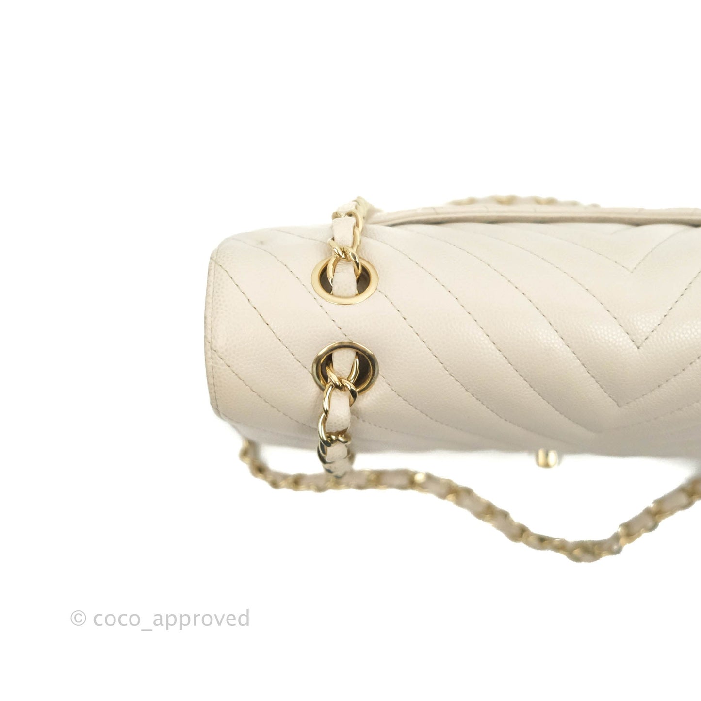 Chanel Classic M/L Medium Double Flap Chevron Ivory Caviar Gold Hardware