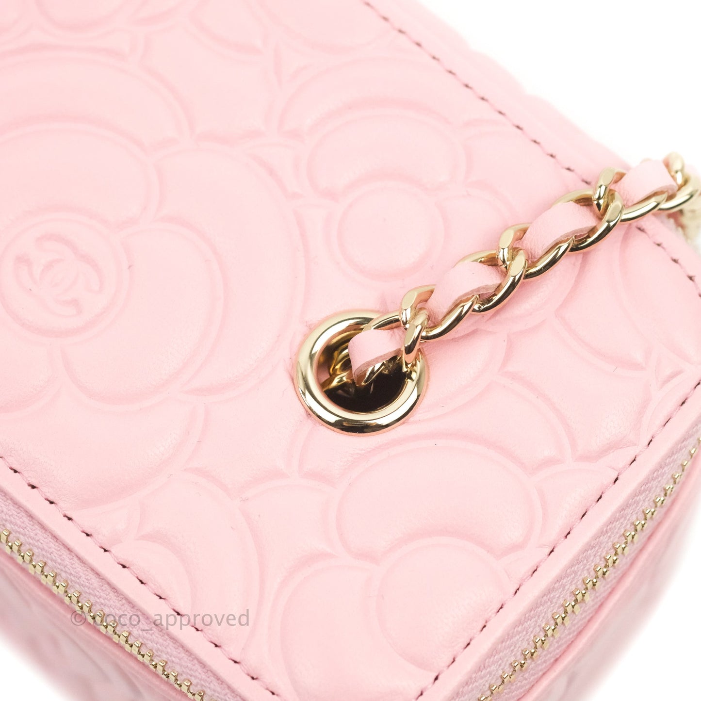 Chanel Vanity with Chain Camellia Embossed Pink Calfskin Gold Hardware