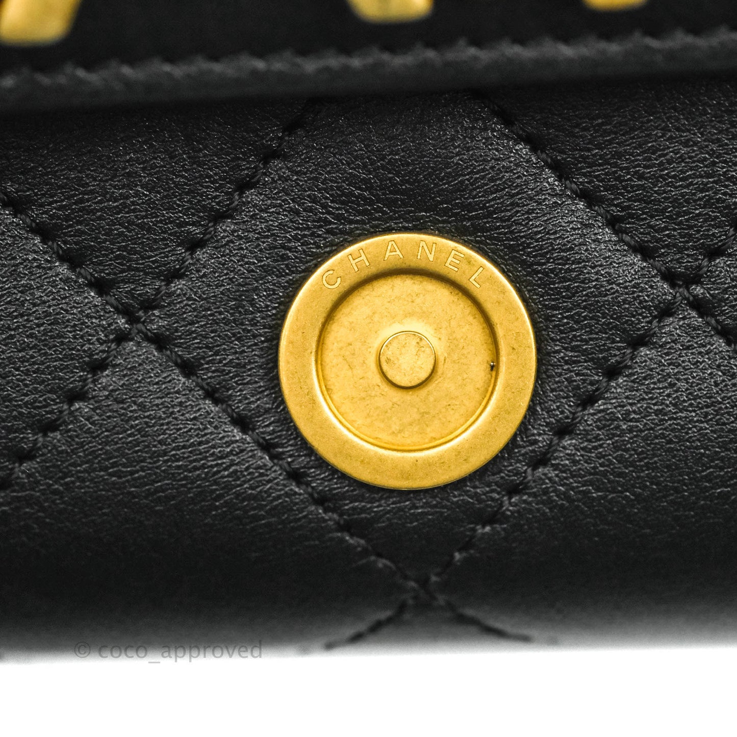Chanel Logo Enchained Flap Bag Black Calfskin Gold Hardware