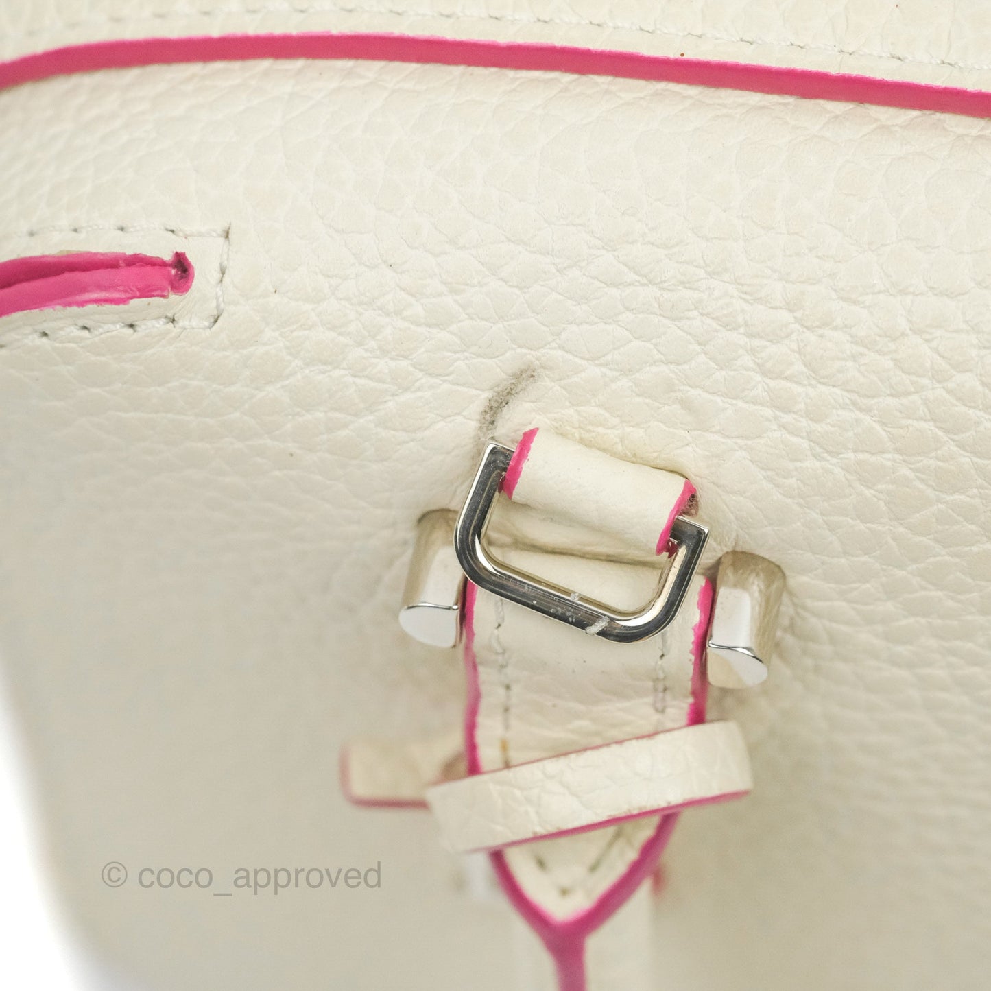 Delvaux Cool Box Mini Taurillon Soft Grained Calfskin White/Fuchsia