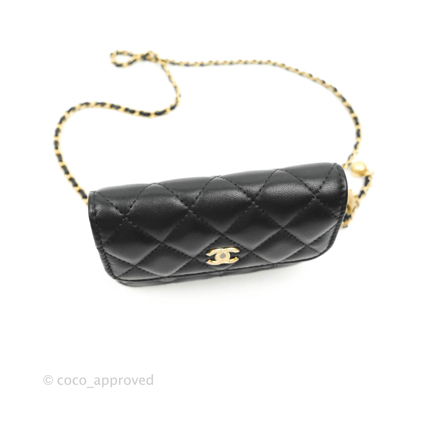 Chanel Pearl Crush Card Holder Black Lambskin Aged Gold Hardware