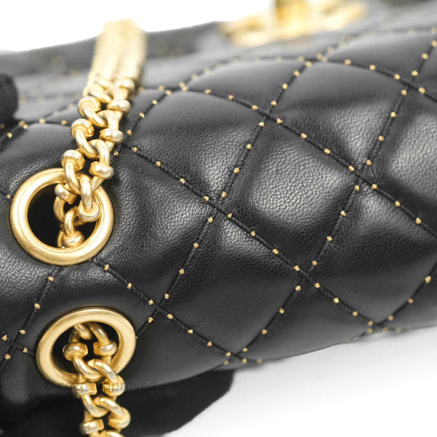 Chanel Quilted Stitched Flap Bag Lambskin Black Aged Gold Hardware 15A