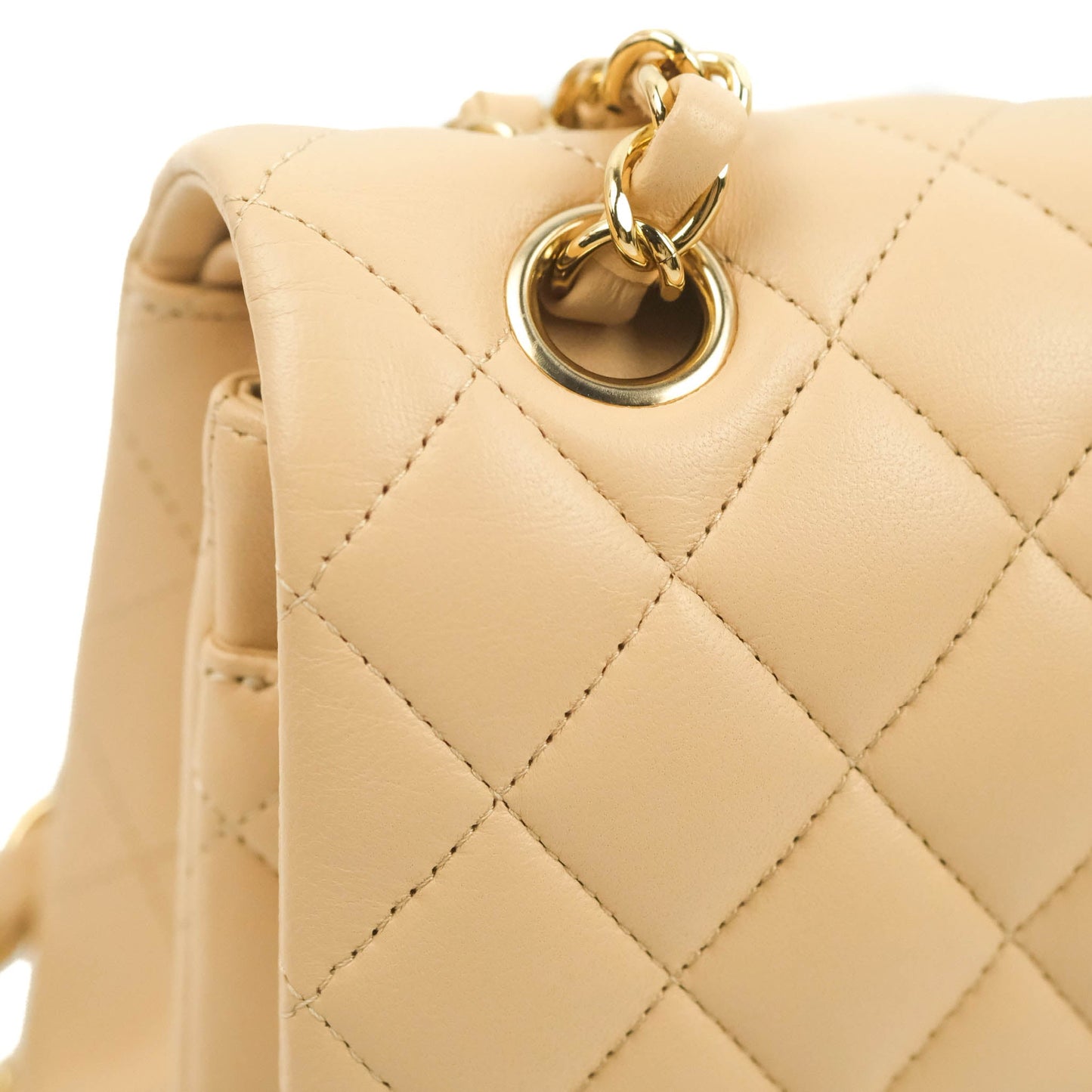 Chanel Classic Small S/M Quilted Flap Beige Lambskin Gold Hardware