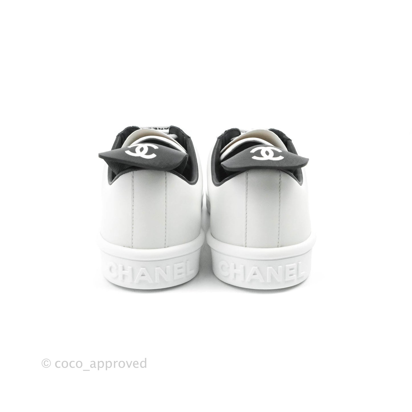 Chanel Logo Pull Tab Lace-up Sneakers White & Black Size 38