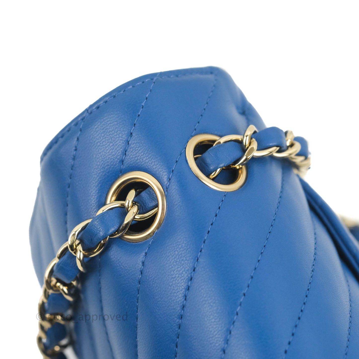 Chanel Classic Chevron S/M Small Double Flap Blue Lambskin Gold Hardware