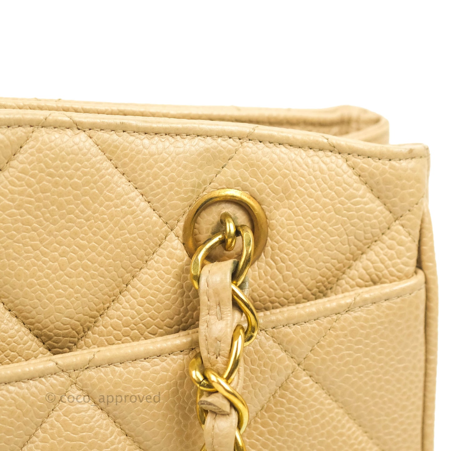 Chanel Vintage CC Quilted Tote Dark Beige Caviar 24K Gold Hardware