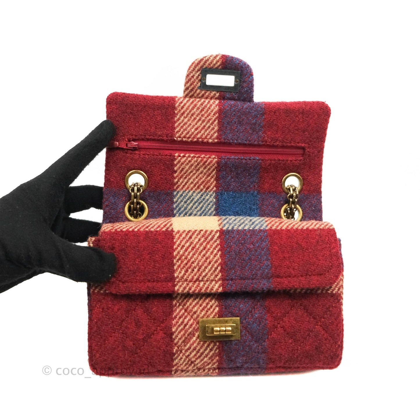 Chanel Mini Reissue 224 Wool Checked Aged Gold Hardware