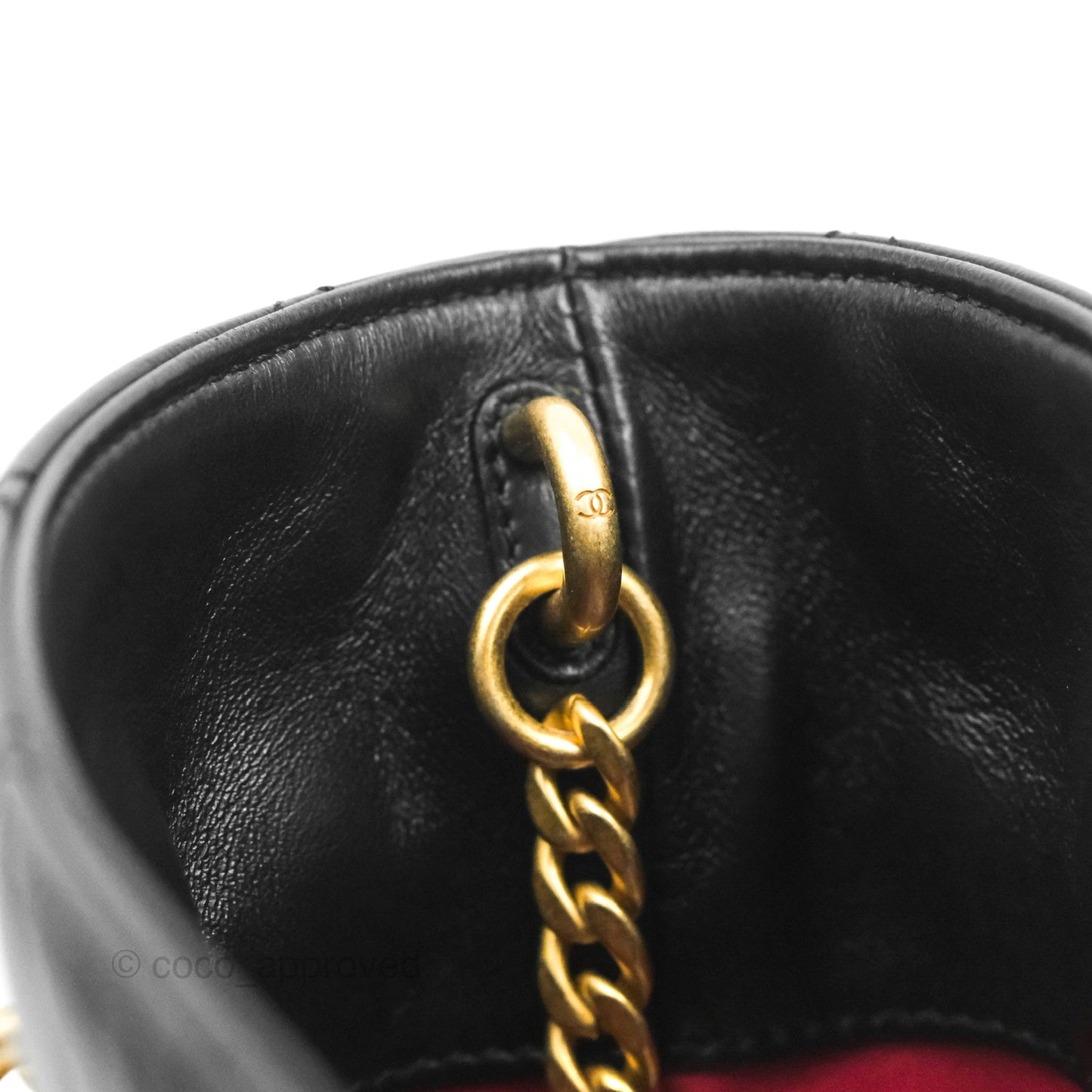 Chanel Enamel CC Bucket Bag Black Lambskin Gold Hardware 22S