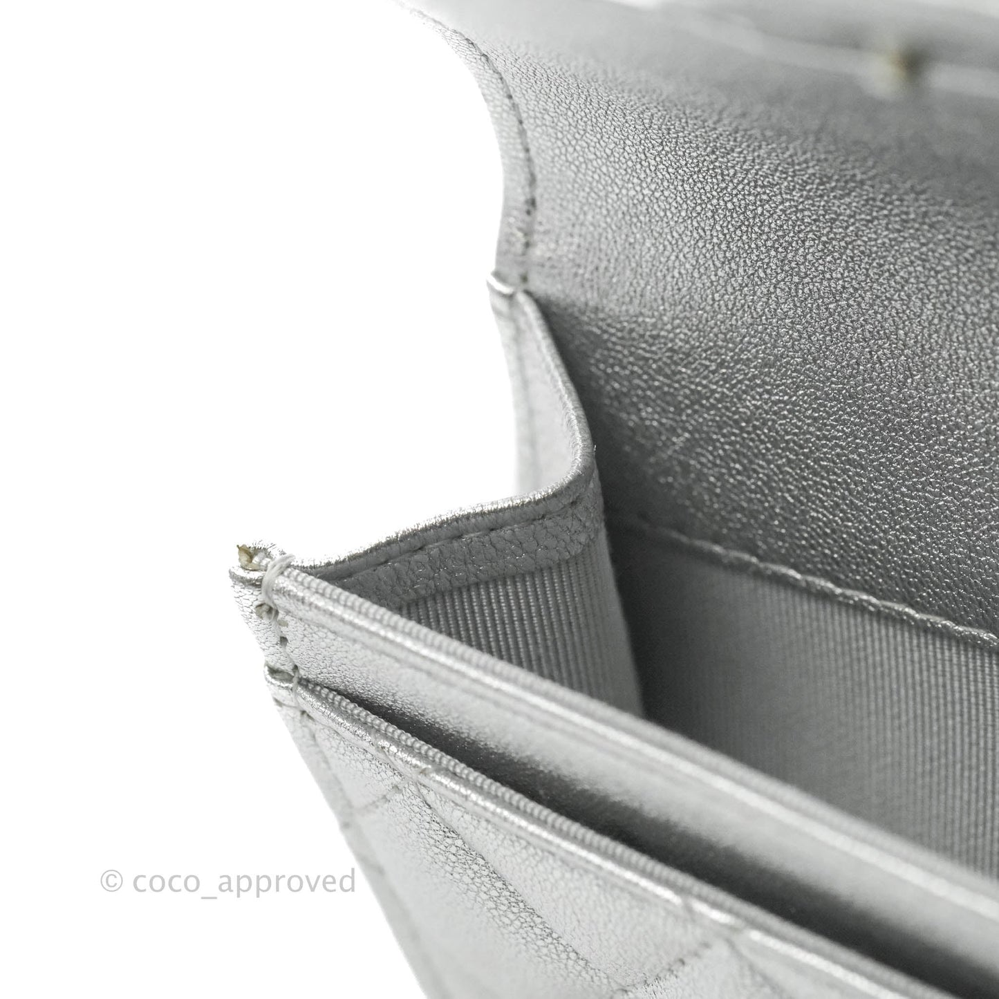 Chanel Quilted Flap Card Holder Metallic Silver Lambskin Silver Hardware 21P