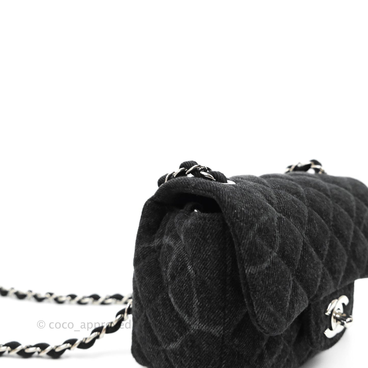 Chanel Quilted Mini Square Black Denim Silver Hardware