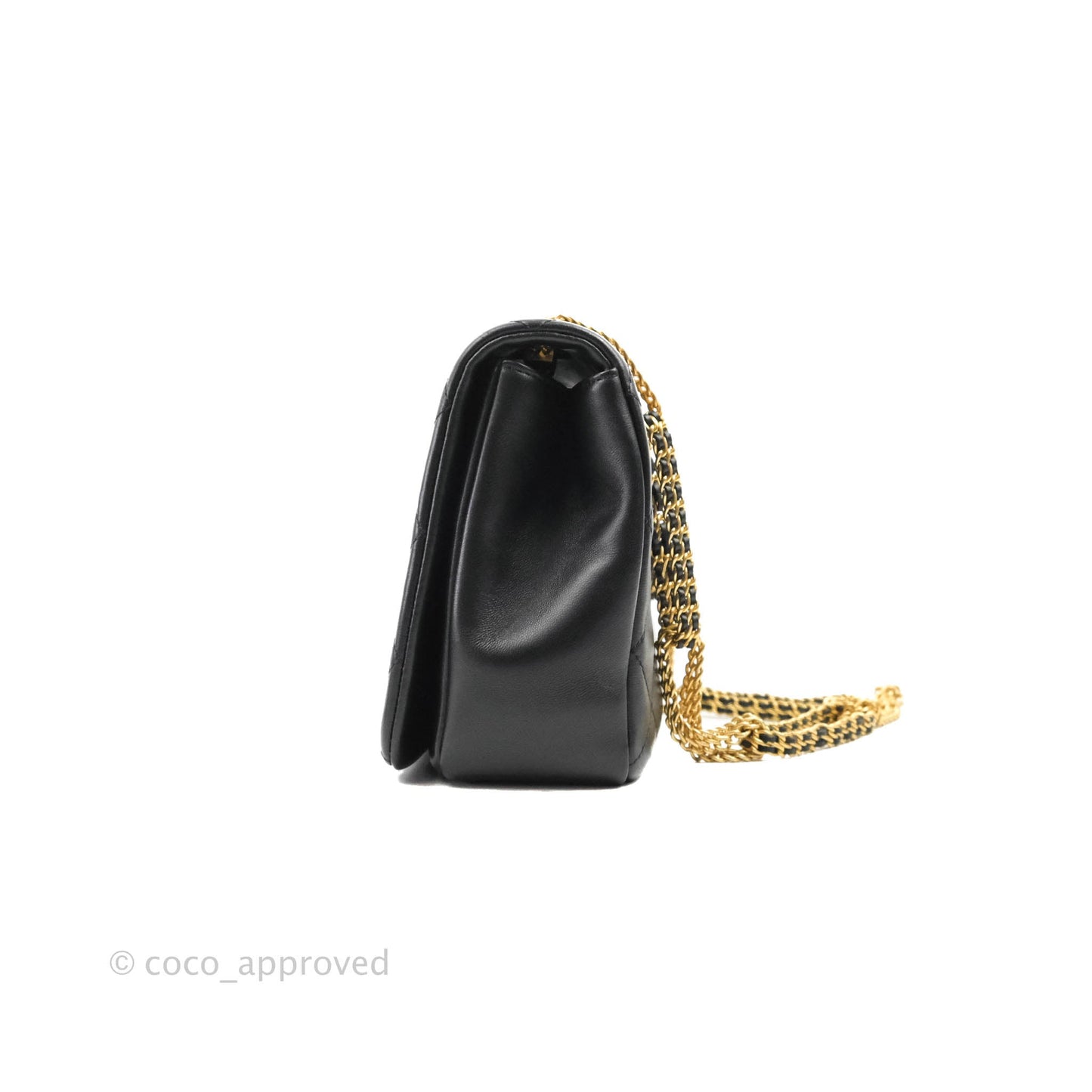 Chanel Large Flap Bag With Woven CC Logo Black Lambskin Gold Hardware 22C