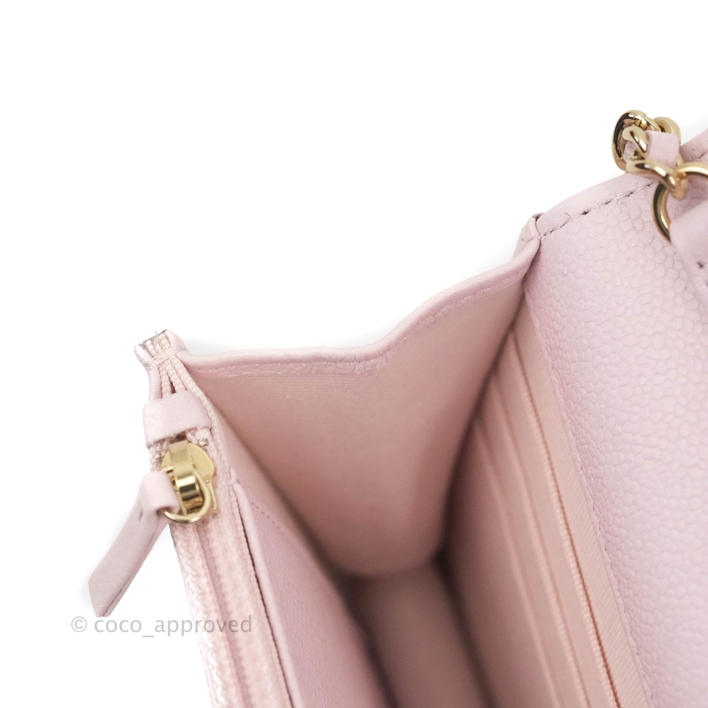 Chanel Quilted CC Chain Wallet on Chain WOC Light Pink Caviar Gold Hardware 22P