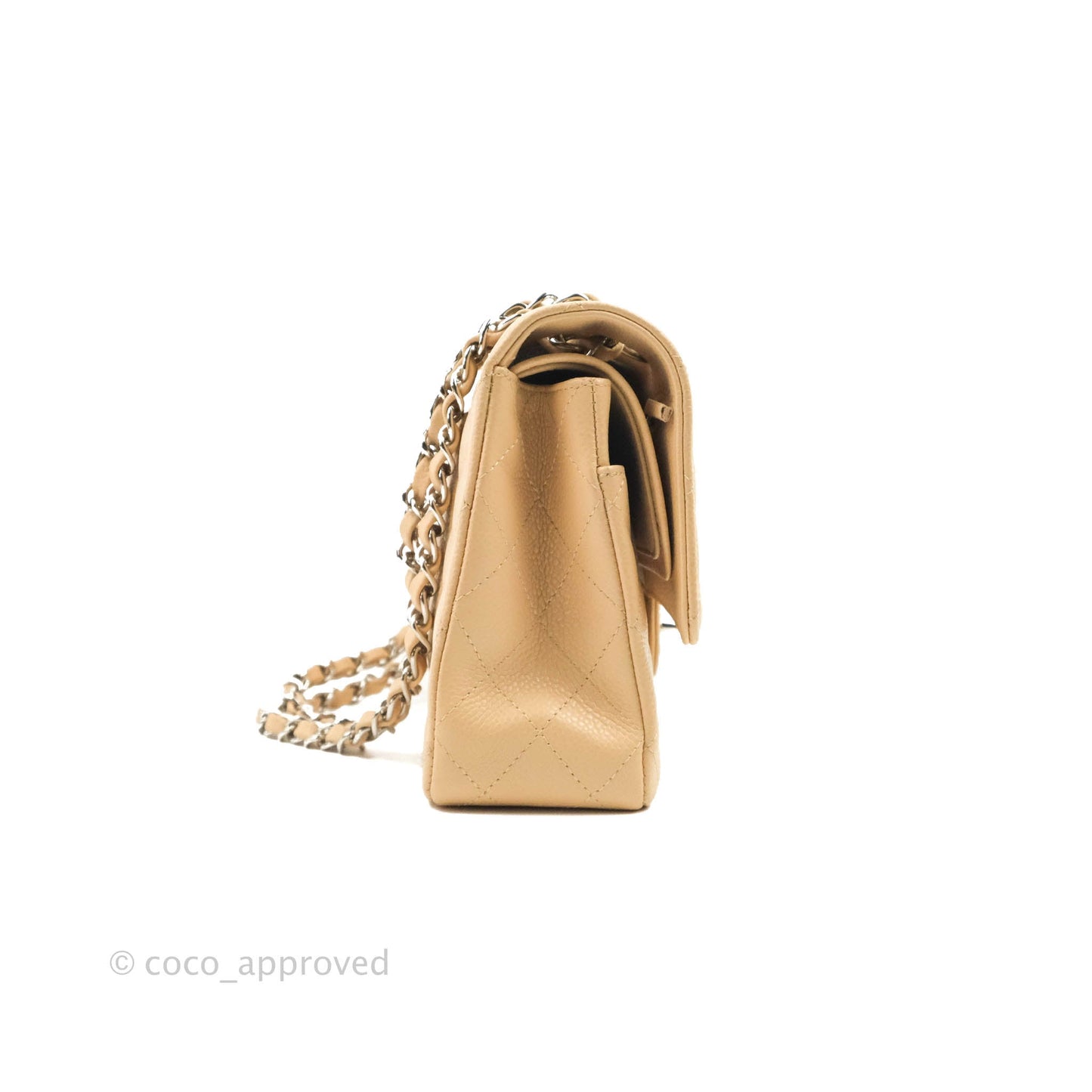 Chanel Classic M/L Medium Flap Quilted Beige Caviar Silver Hardware