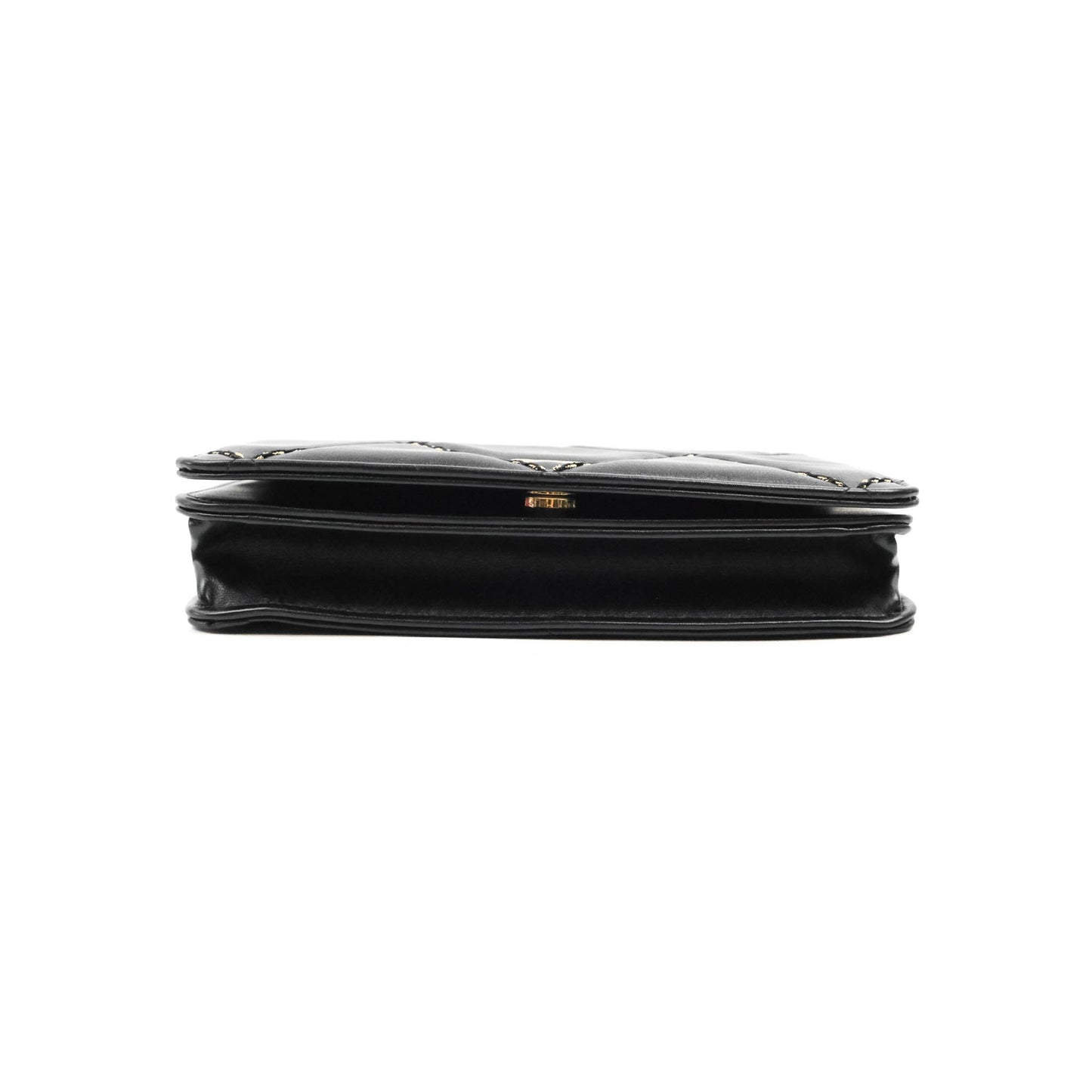 Chanel Quilted Wallet on Chain WOC Stitching Black Lambskin Gold Hardware