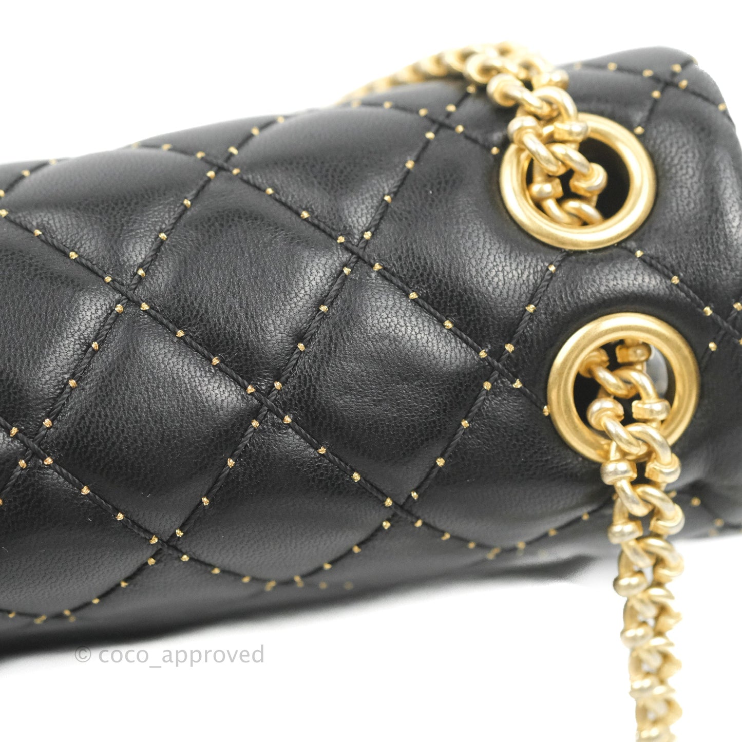 Chanel Quilted Stitched Flap Bag Lambskin Black Aged Gold Hardware 15A