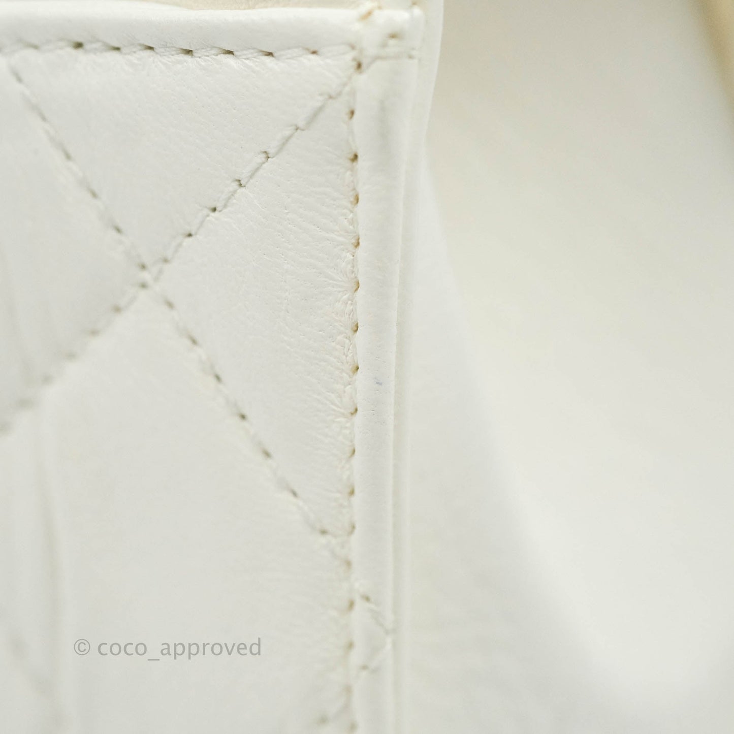 Chanel Quilted CC Top Handle Flap White Calfskin Aged Gold Hardware