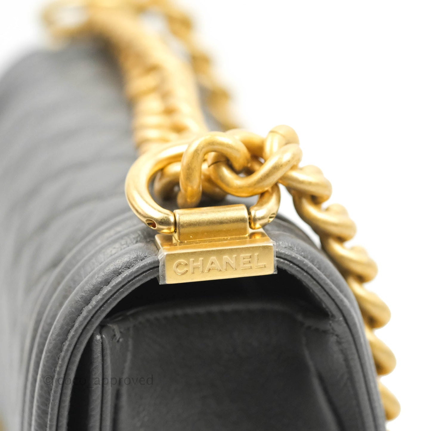 Chanel Small Boy Dark Grey Caviar Aged Gold Hardware