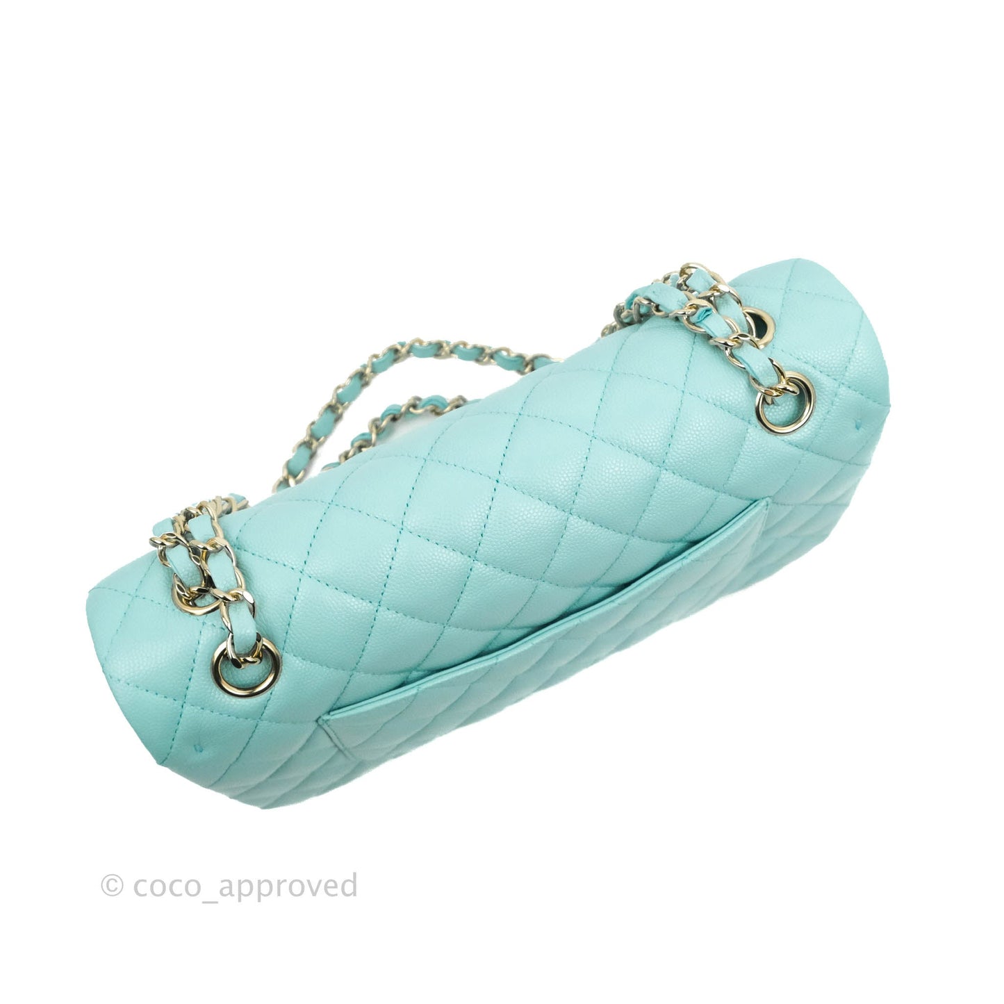 Chanel Classic M/L Medium Flap Quilted Tiffany Blue Caviar Gold Hardware