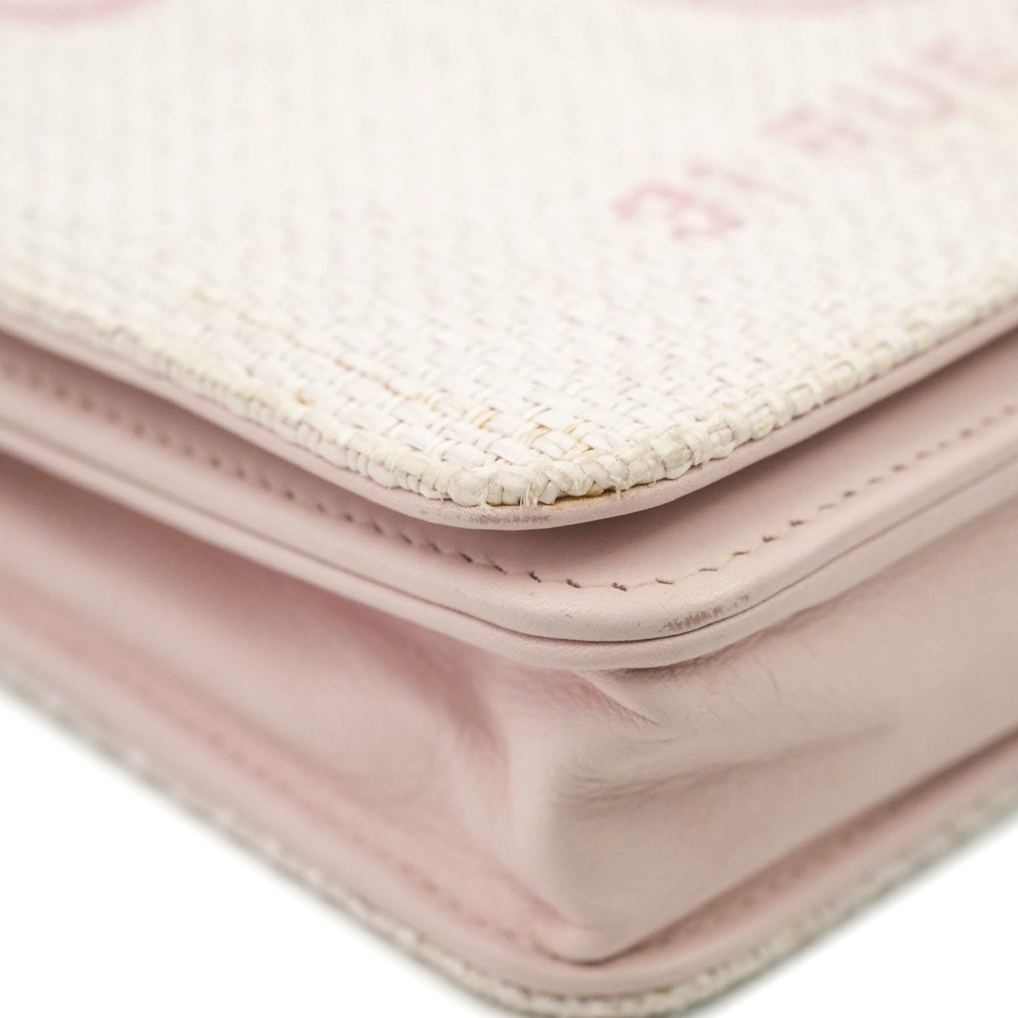 Chanel Deauville Wallet On Chain WOC Pink Canvas Silver Hardware