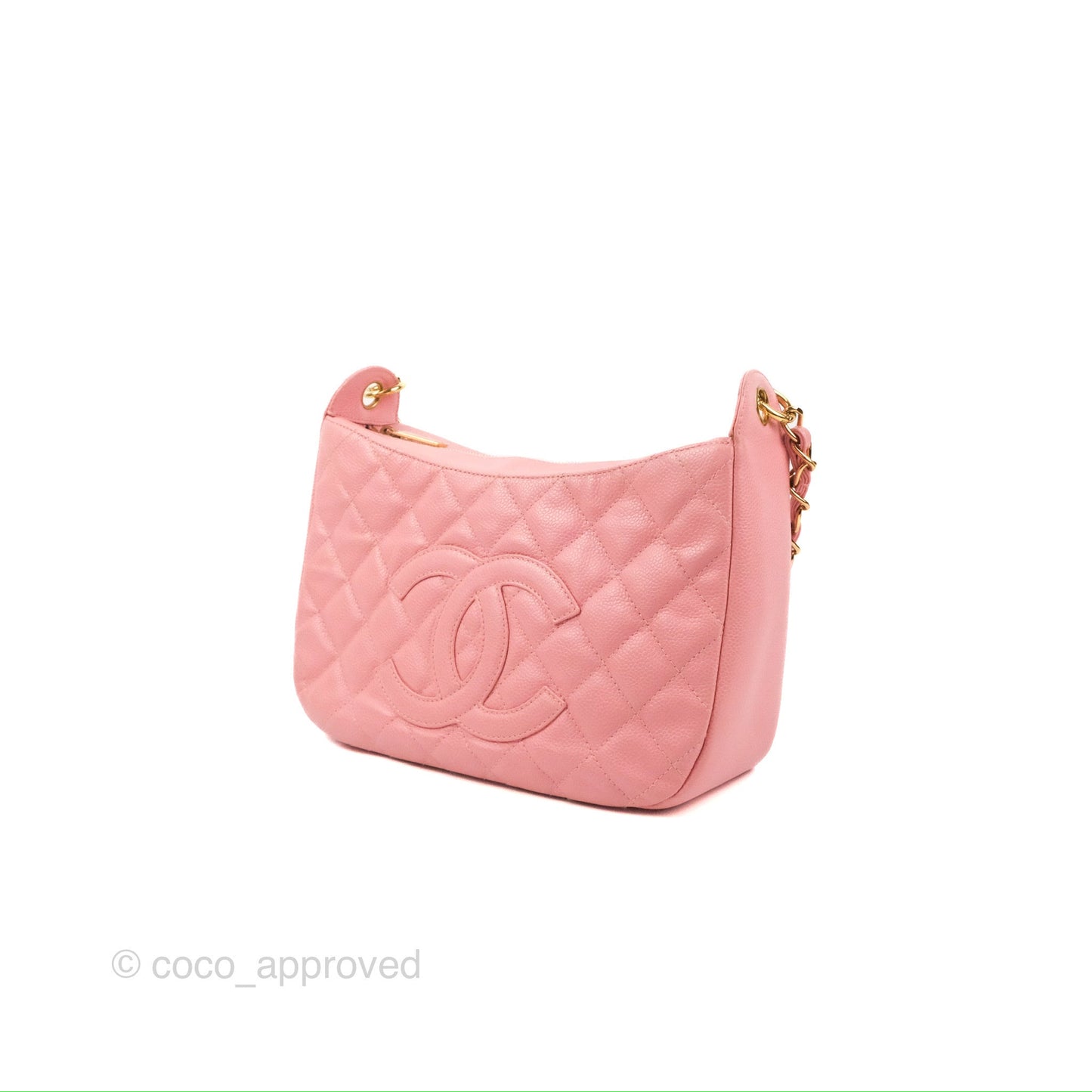 Chanel Vintage CC Quilted Shoulder Bag Pink Caviar Gold Hardware