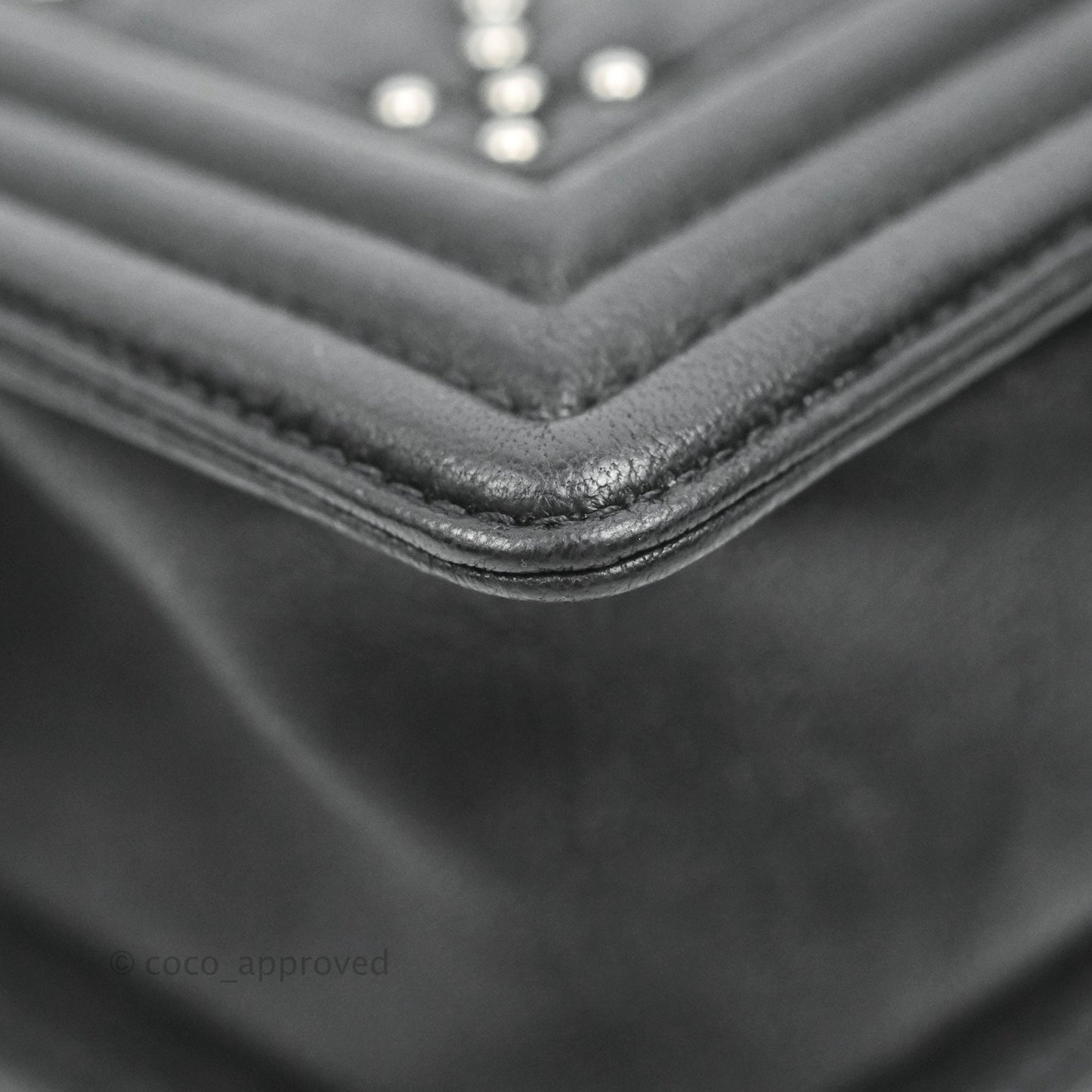 Chanel Quilted Small Boy Studded Bag Black Aged Calfskin Ruthenium Hardware