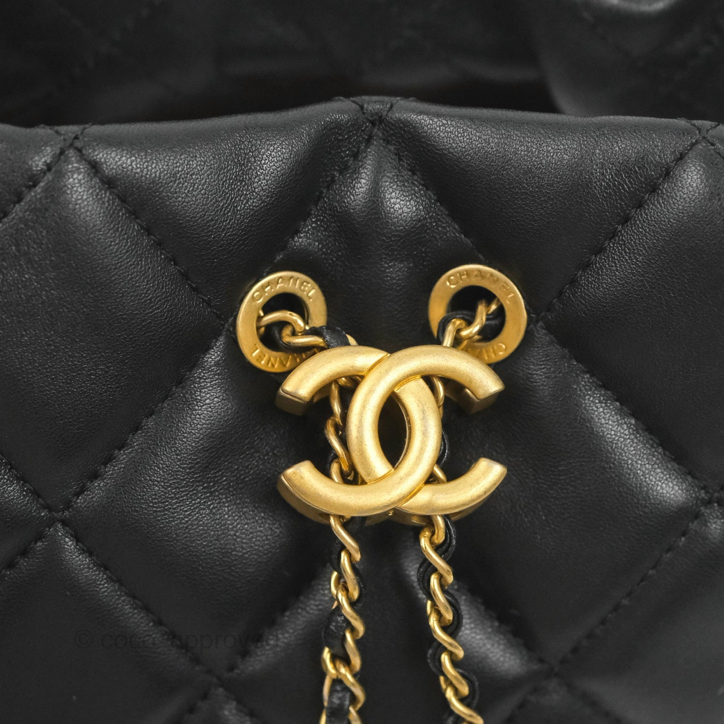 Chanel Quilted My Perfect CC Bucket Drawstring Bag Black Lambskin