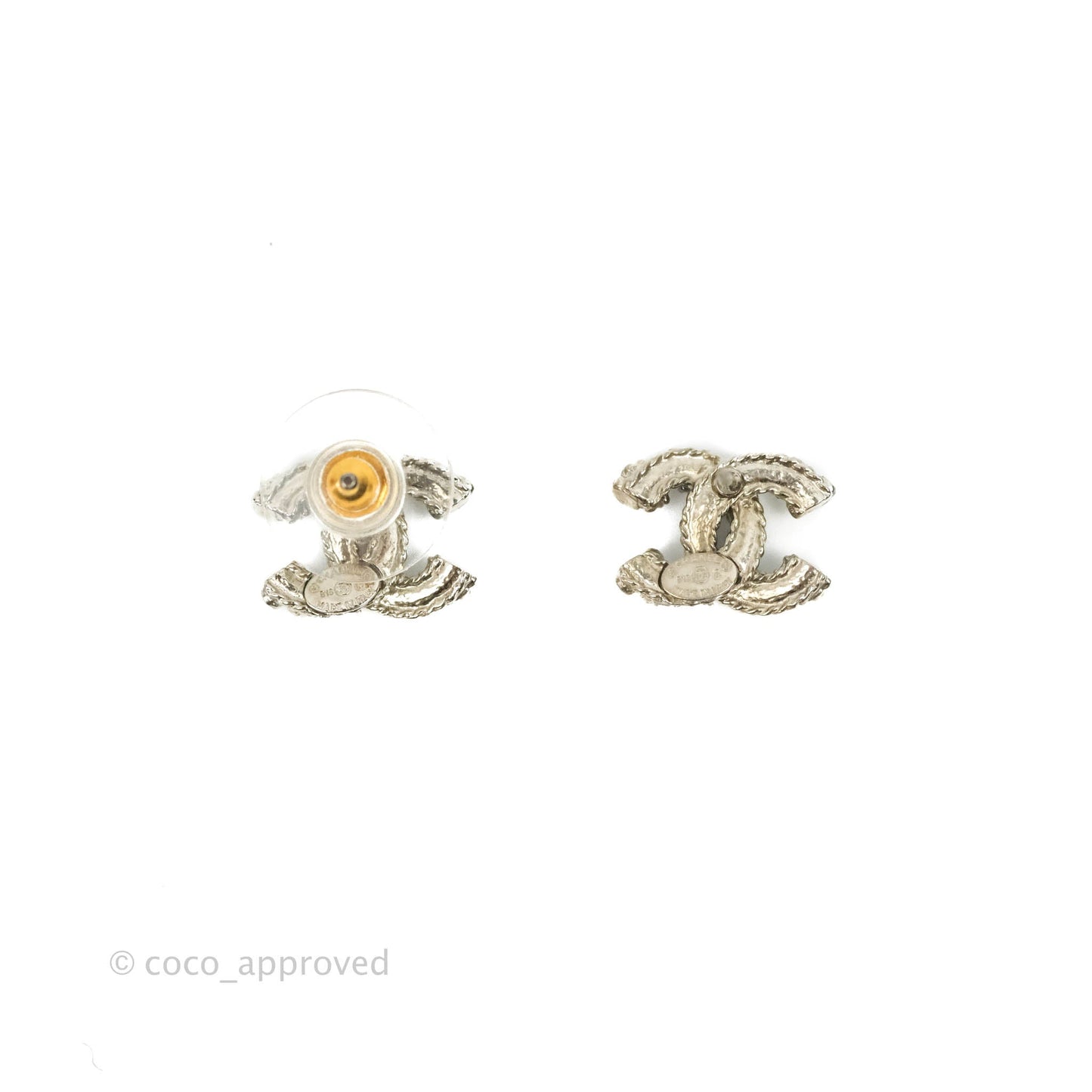 Chanel CC Earrings Silver Tone 15C
