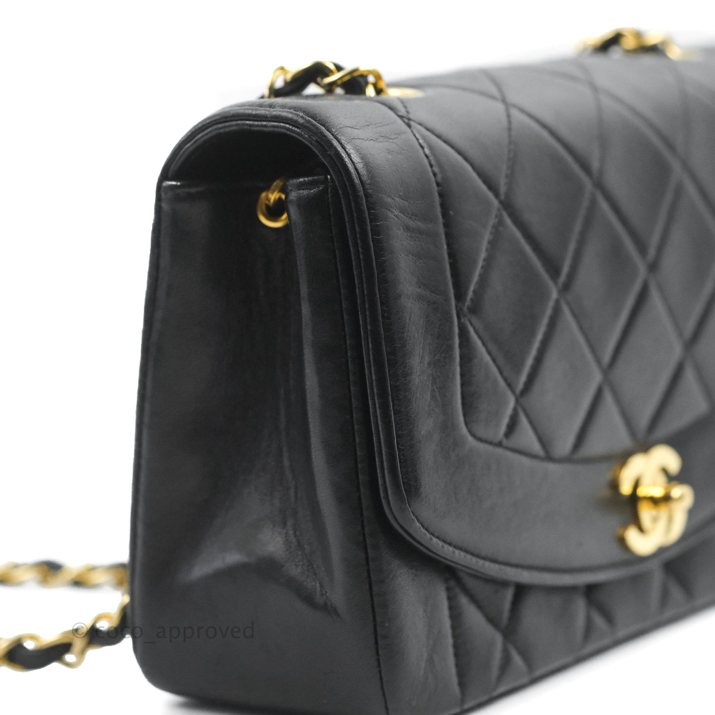 Chanel Vintage Small Quilted Classic Diana Flap Bag Black Lambskin 24K Gold Hardware