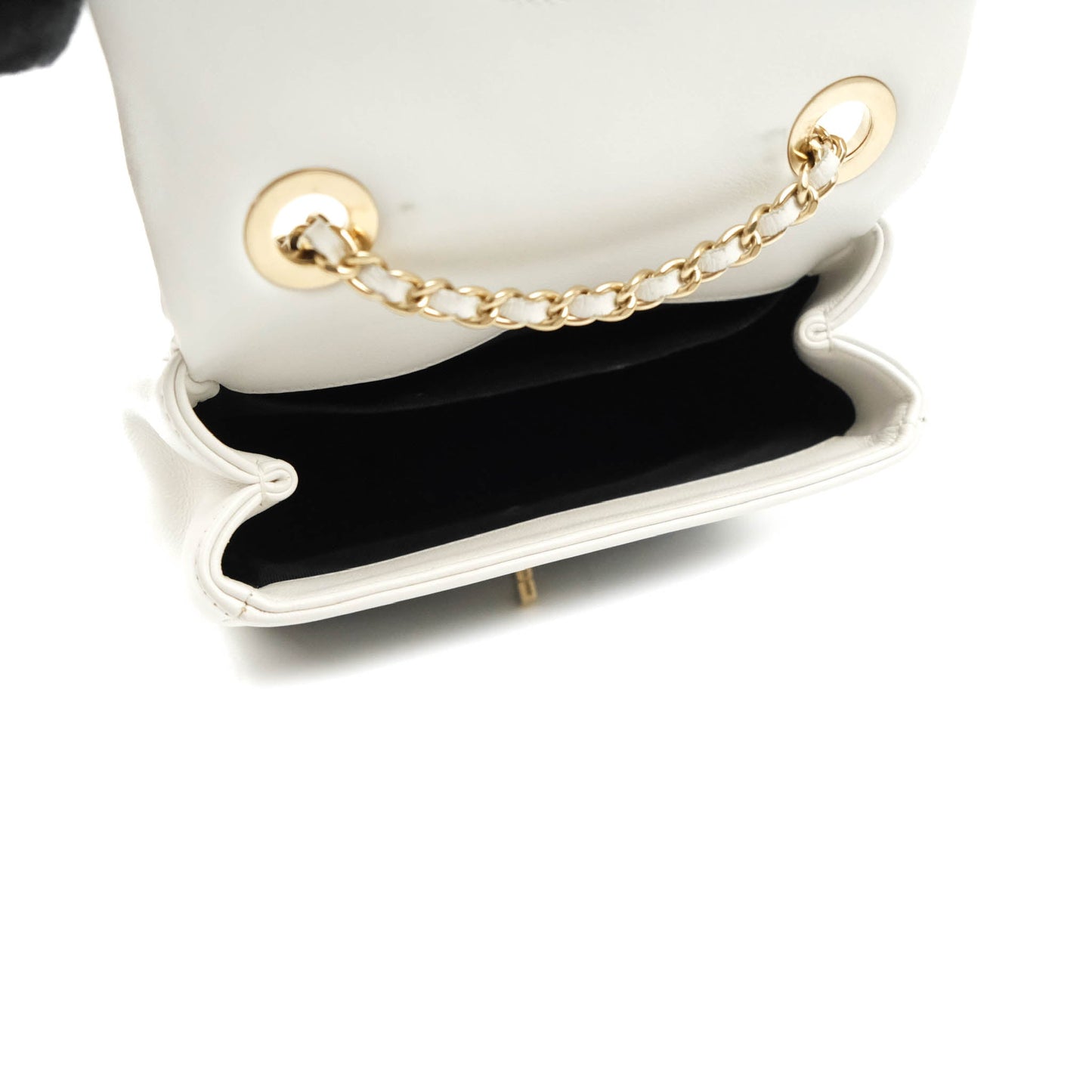 Chanel Quilted Graphic Mini Flap Bag Black White Gold Hardware