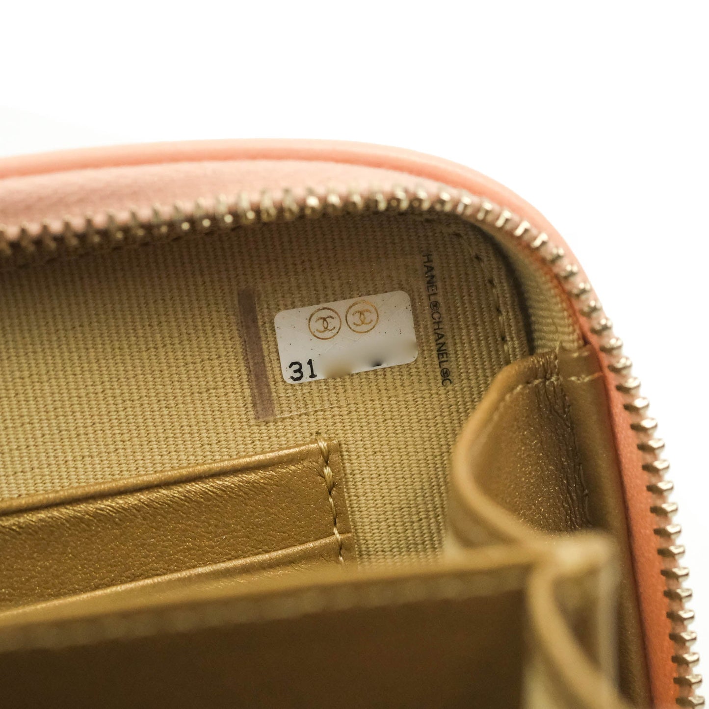 Chanel Mini Pearl Crush Quilted Camera Case Beige Pink Lambskin Aged Gold Hardware