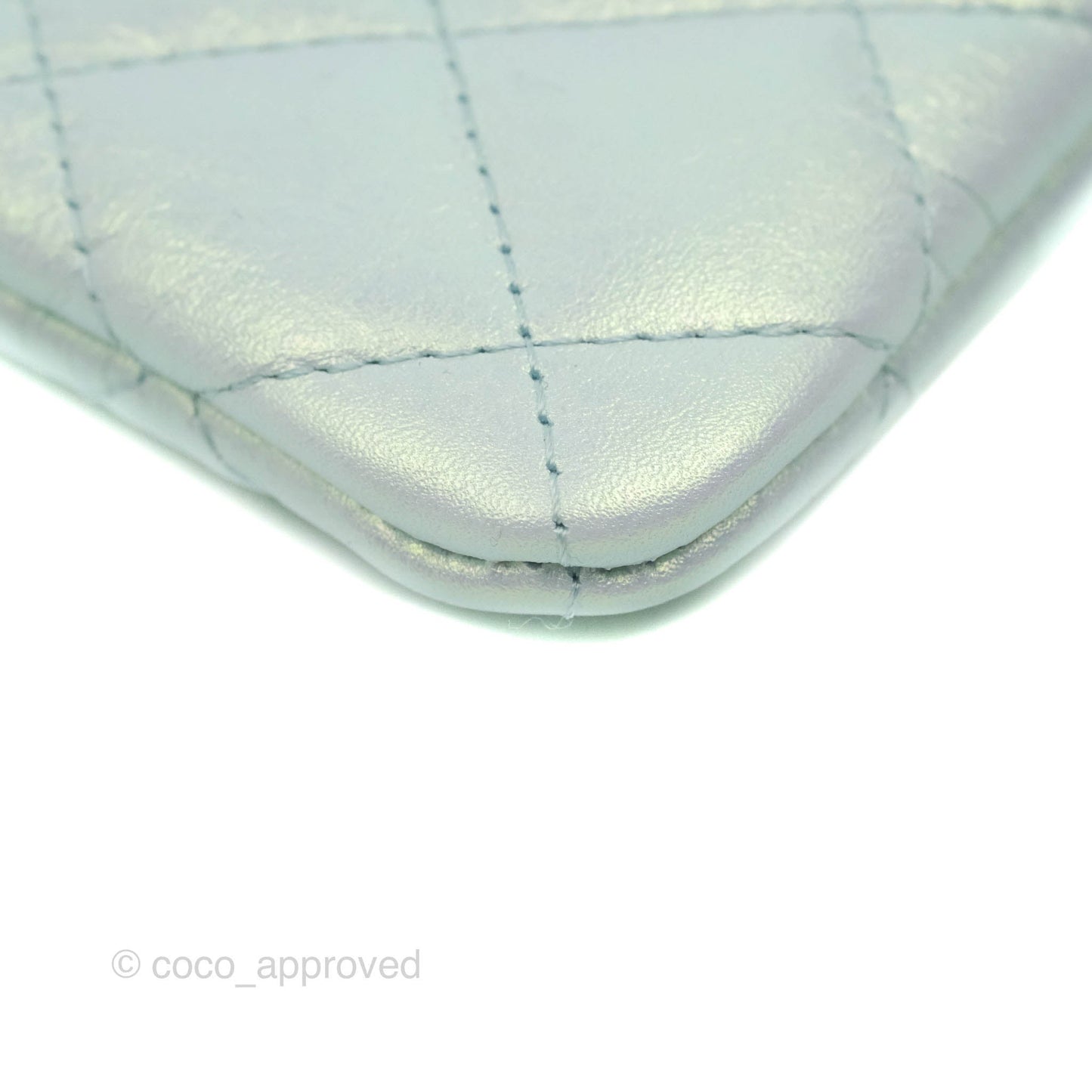 Chanel Mini Quilted O Case Iridescent Icy Blue Calfskin Silver Hardware