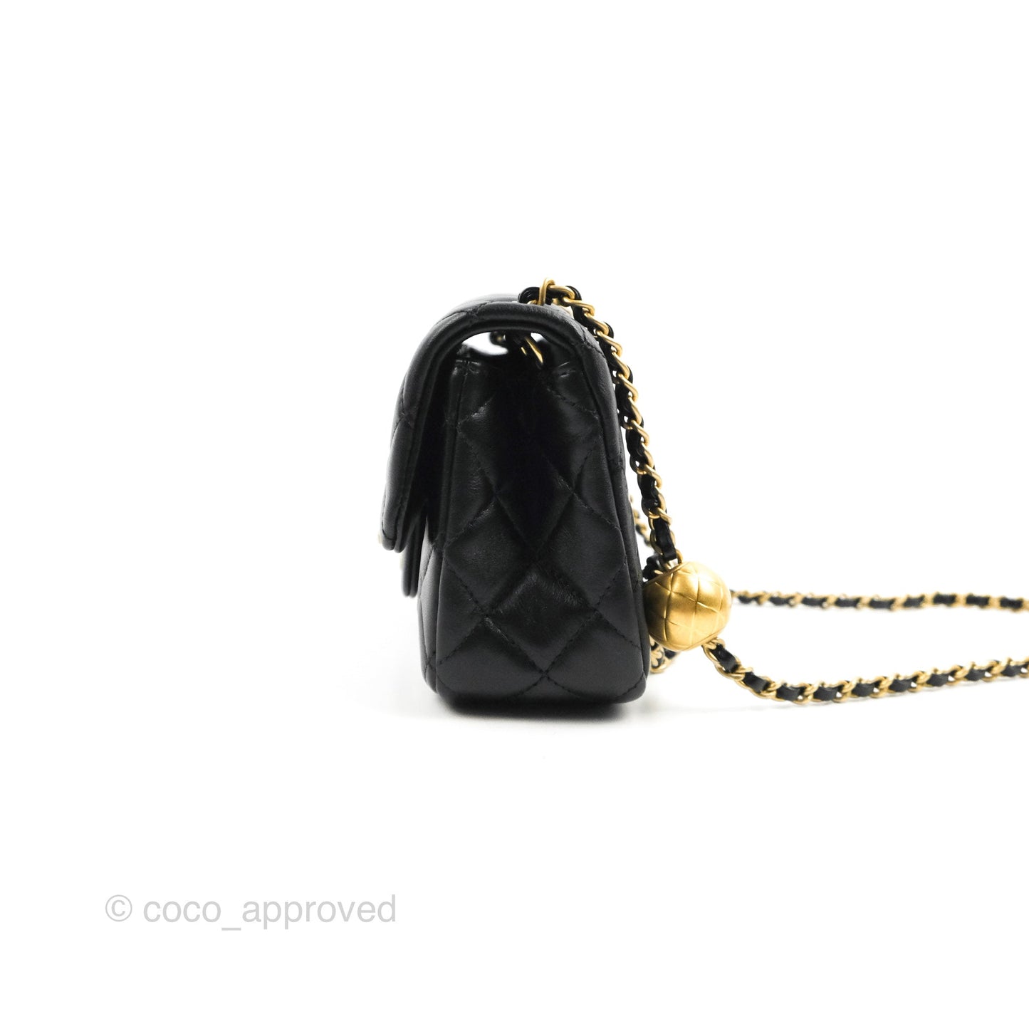 Chanel Mini Rectangular Pearl Crush Quilted Black Lambskin Aged Gold Hardware