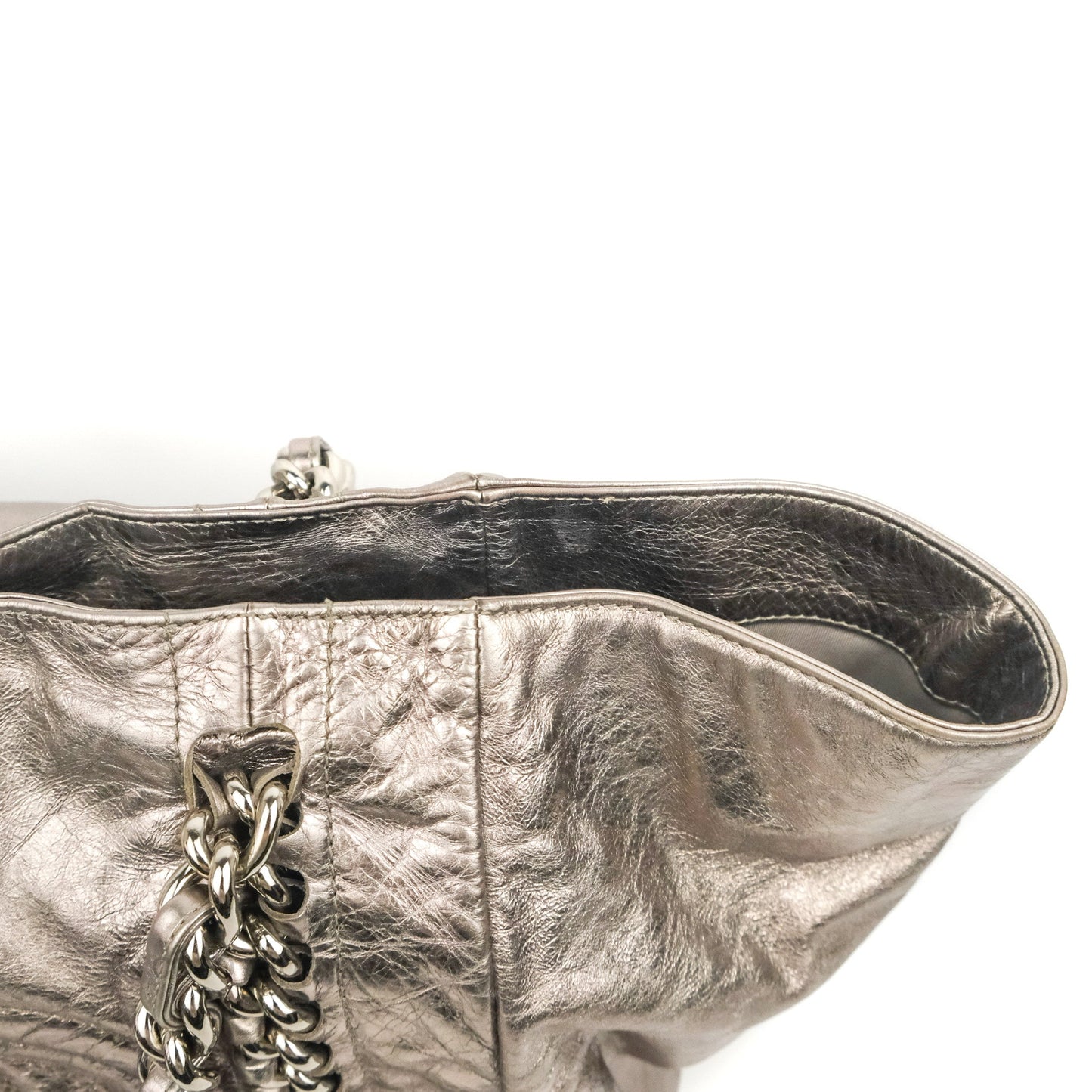 Chanel Metallic Cracked Calfskin Modern Chain Tote Silver