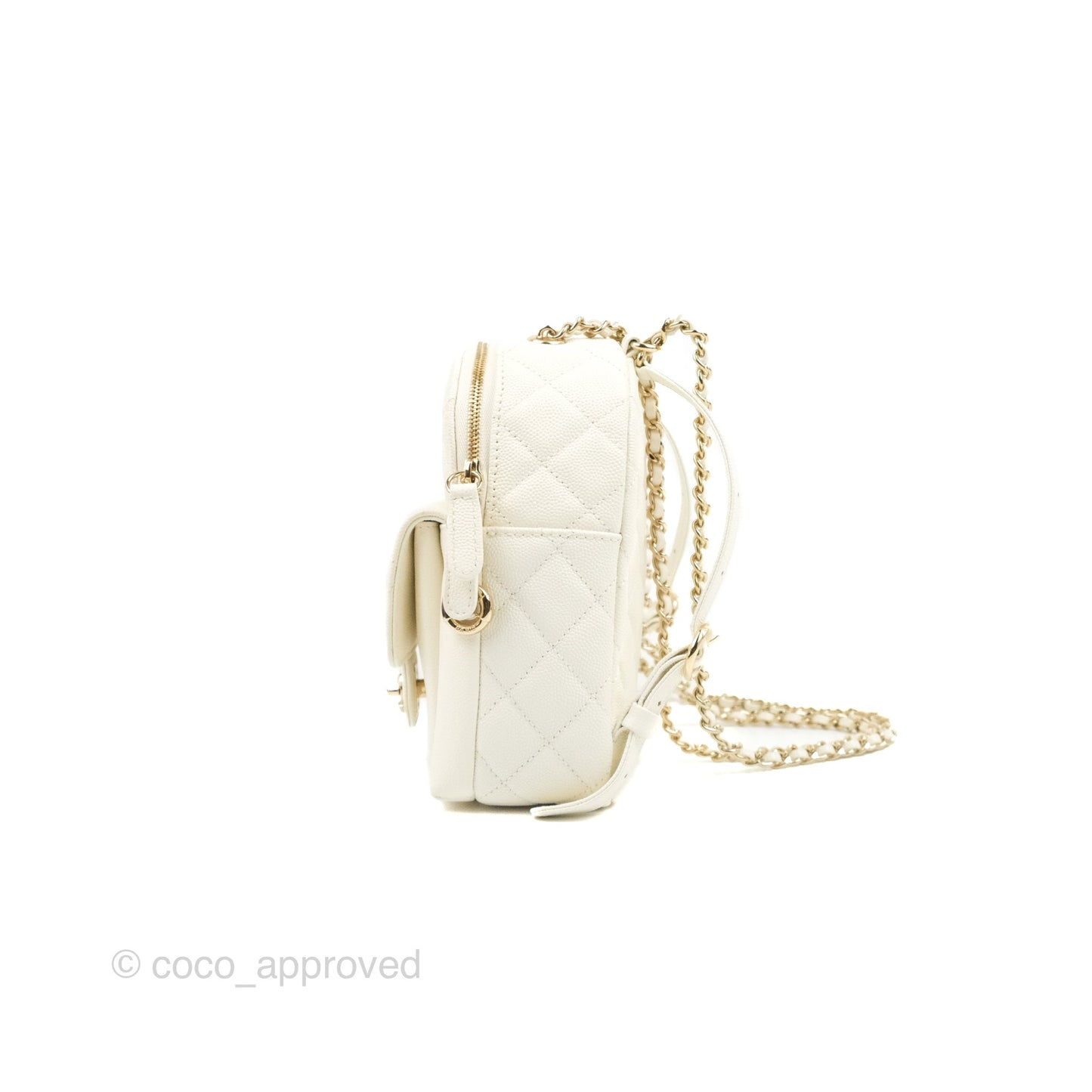 Chanel Quilted Small CC Day Backpack Ivory Caviar Gold Hardware