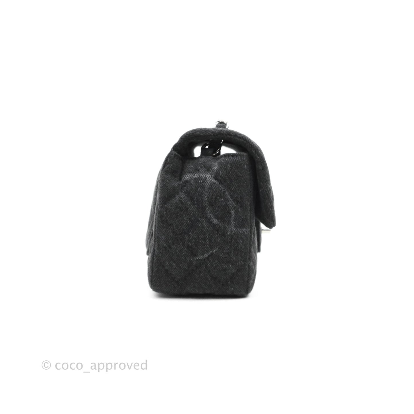Chanel Quilted Mini Square Black Denim Silver Hardware