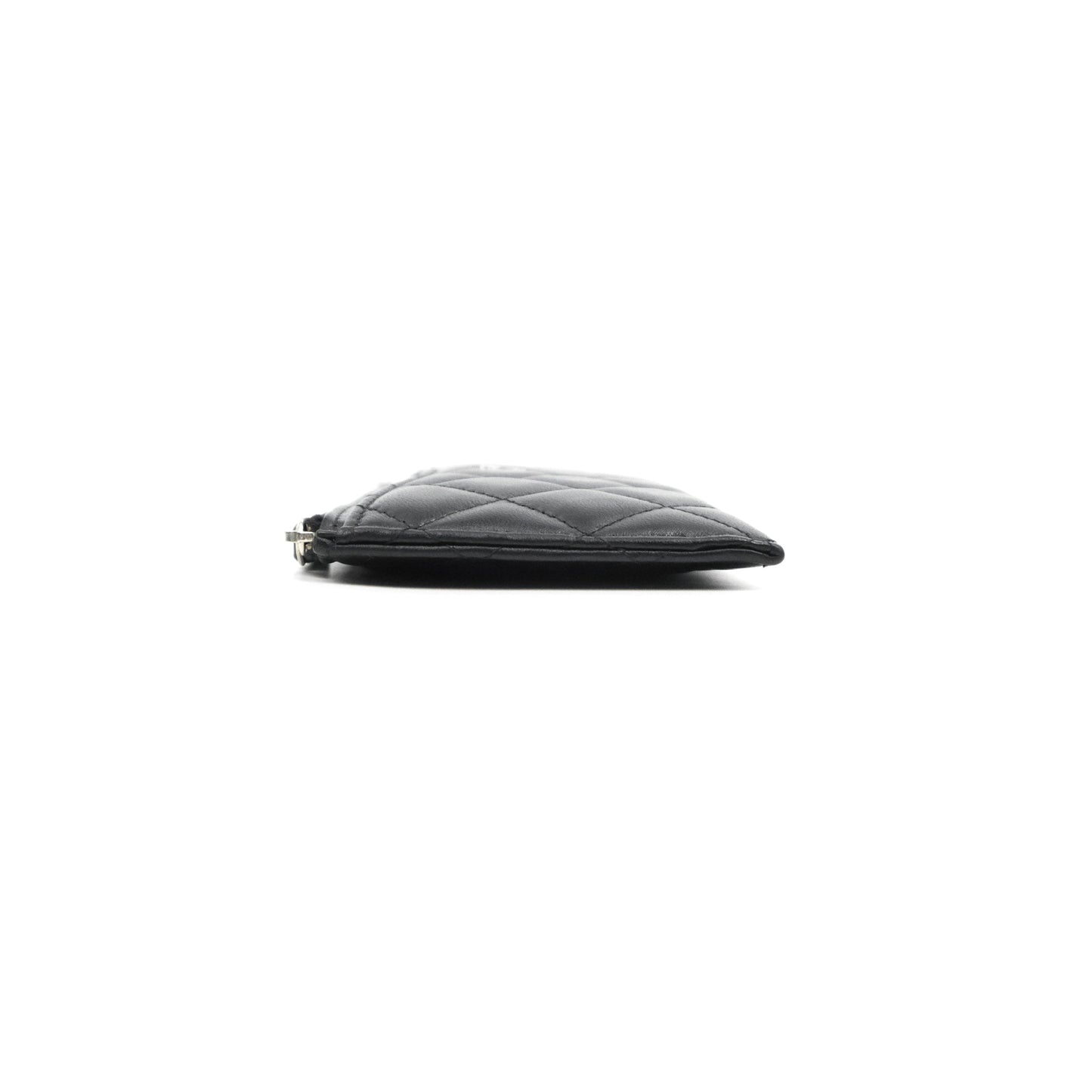 Chanel Classic Zip Pouch Glitter CC Black Lambskin Silver Hardware