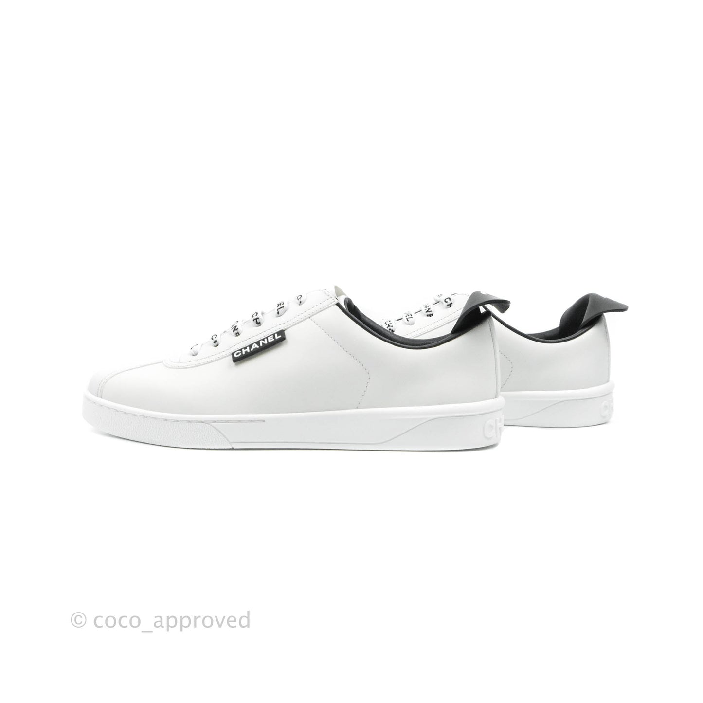 Chanel Logo Pull Tab Lace-up Sneakers White & Black Size 38