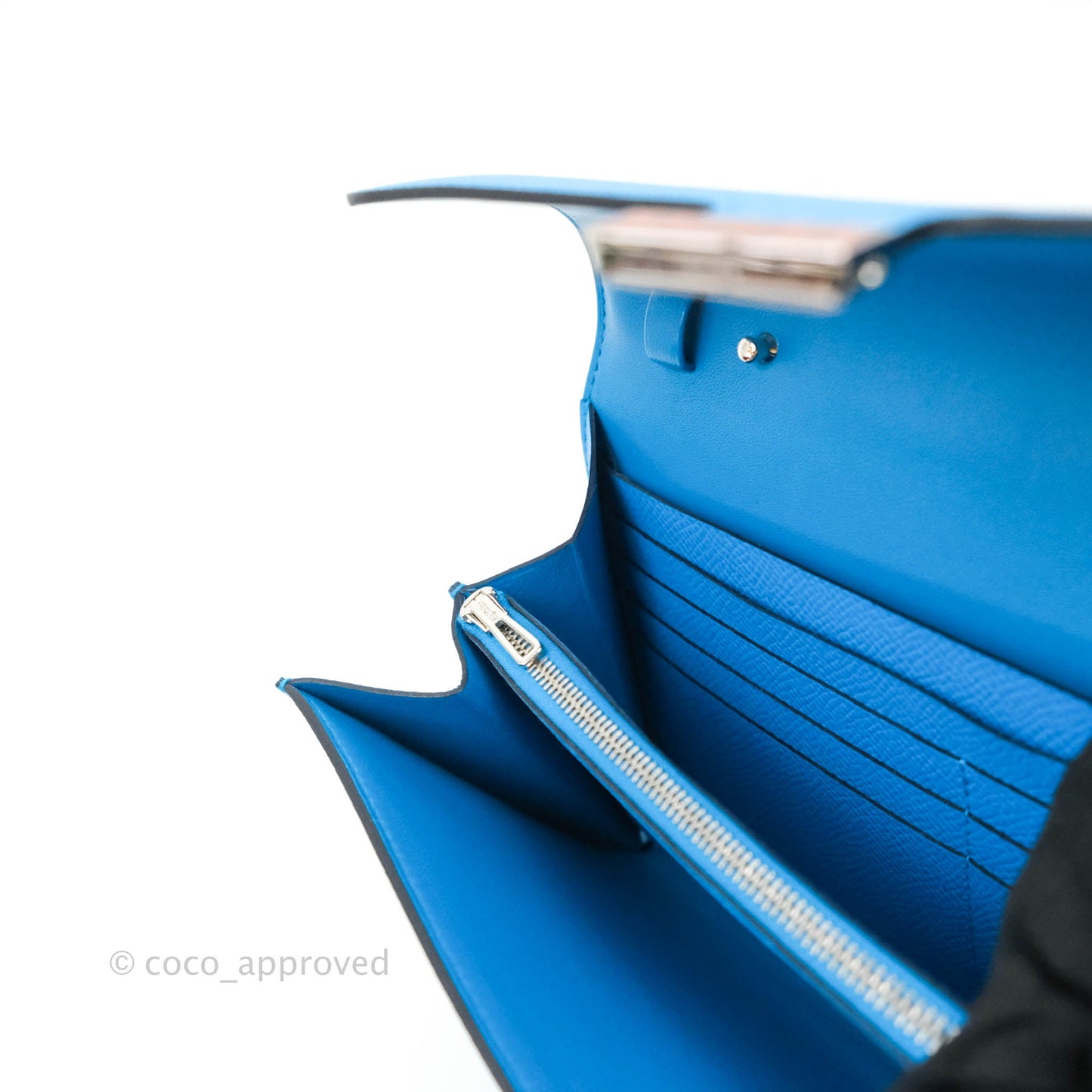 Hermès Constance Long To Go Wallet Alligator Leather Lock Blue Epsom Palladium Hardware