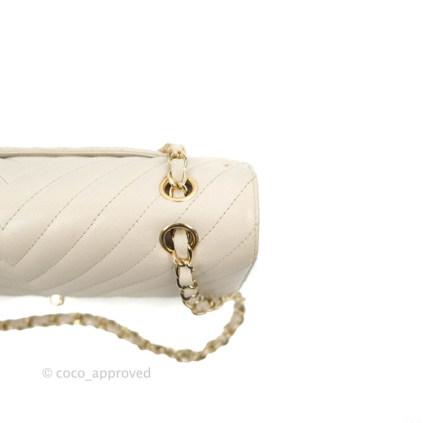 Chanel Classic M/L Medium Double Flap Chevron Ivory Caviar Gold Hardware