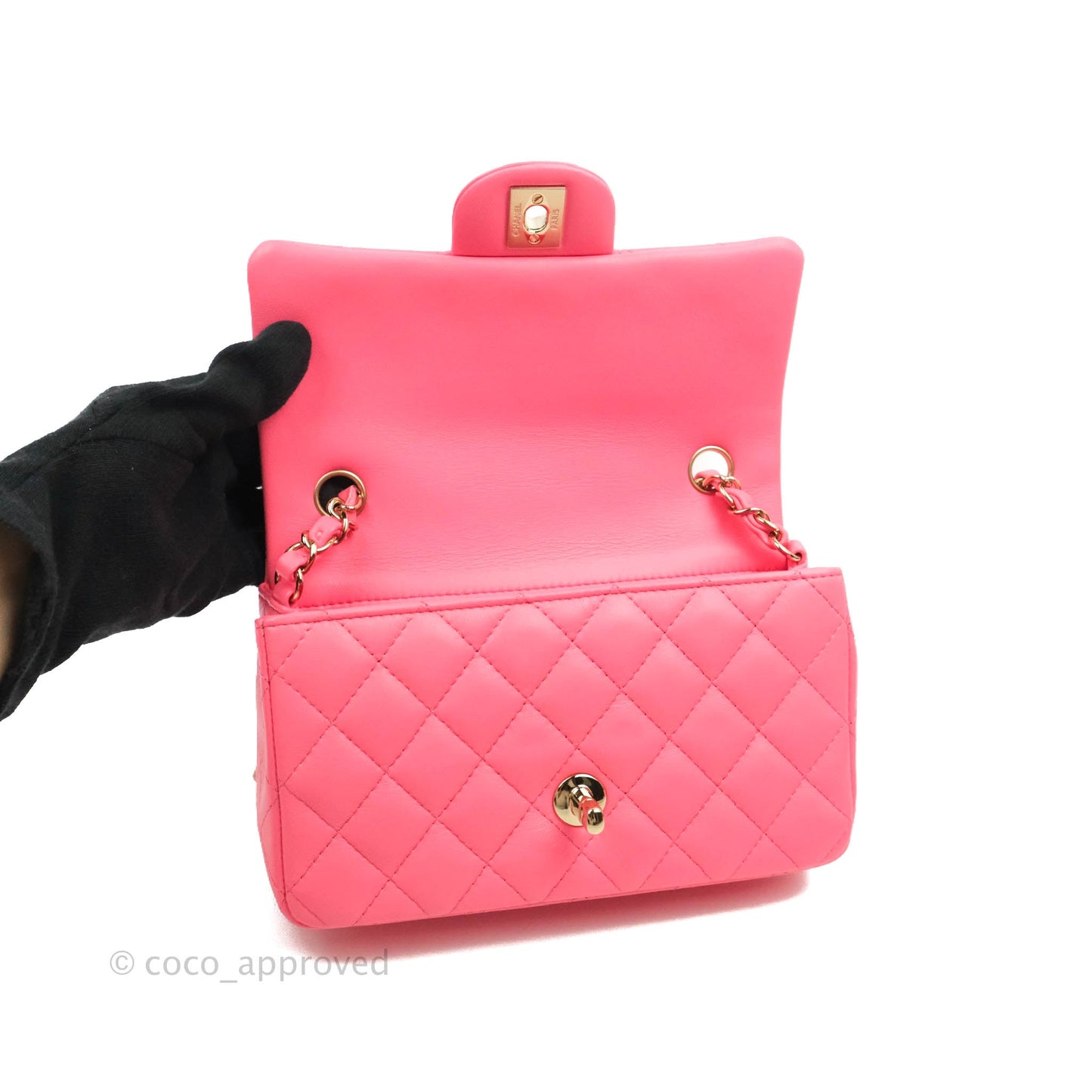 Chanel Quilted Mini Rectangular Flap Pink Lambskin Gold Hardware