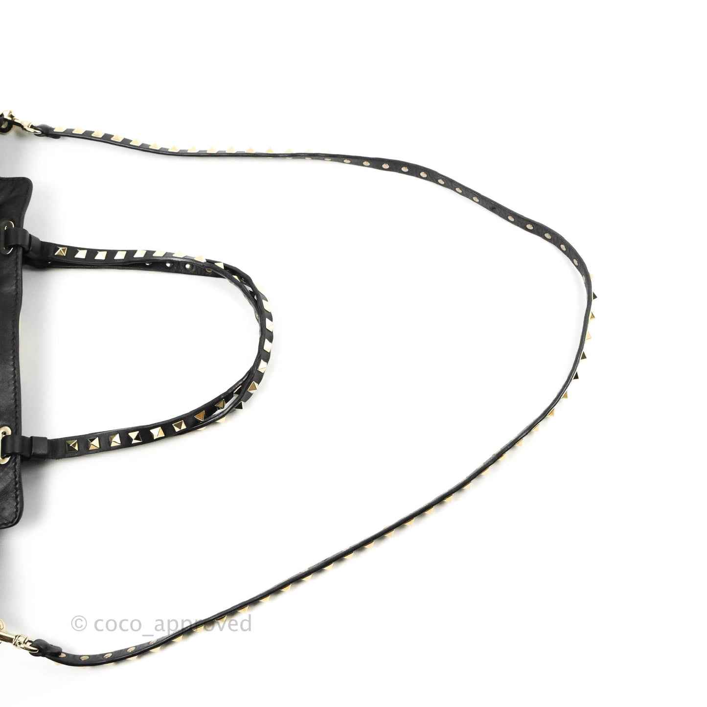 Valentino Garavani Small Trapeze Rockstud Black Grained Calfskin Gold Hardware