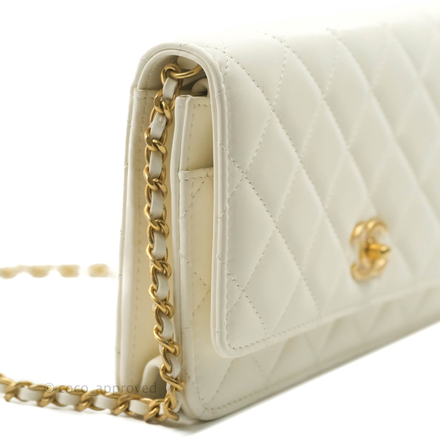 Chanel Quilted Pearl Crush Wallet on Chain WOC White Lambskin Aged Gold Hardware