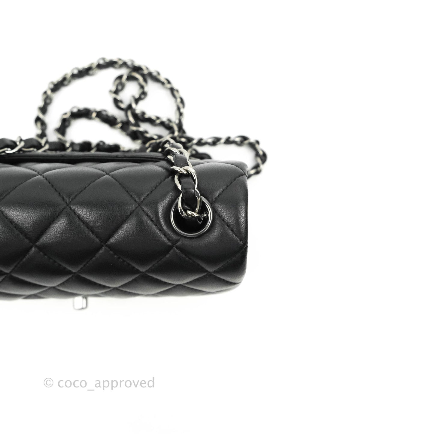 Chanel Quilted Mini Rectangular Black Lambskin Dark Silver Hardware