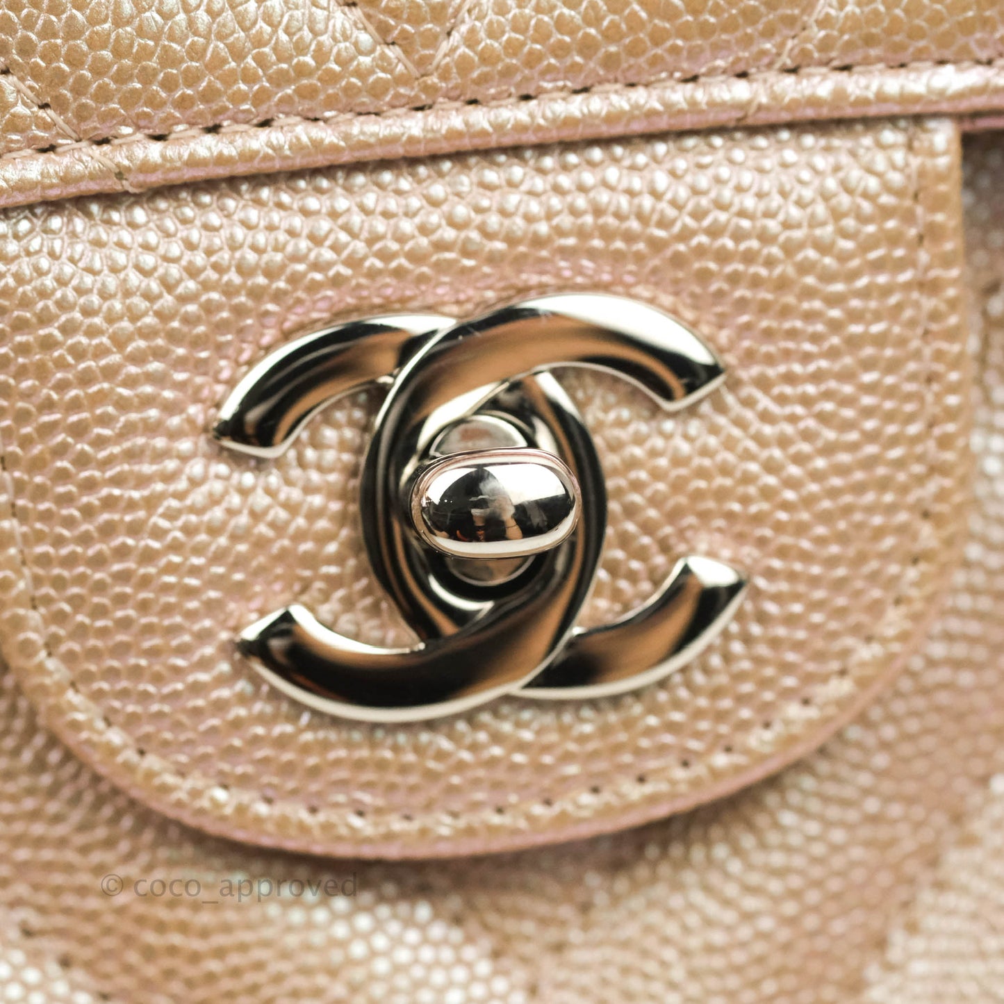 Chanel Classic M/L Medium Double Flap Iridescent Rose Gold Pink Caviar Silver Hardware 17B