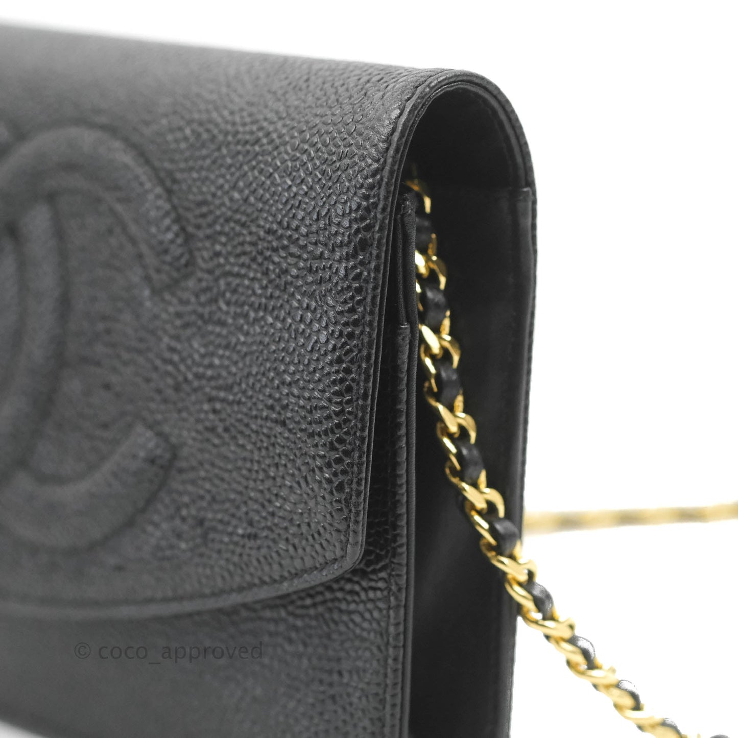 Chanel Vintage CC Wallet on Chain WOC Black Caviar Gold Hardware