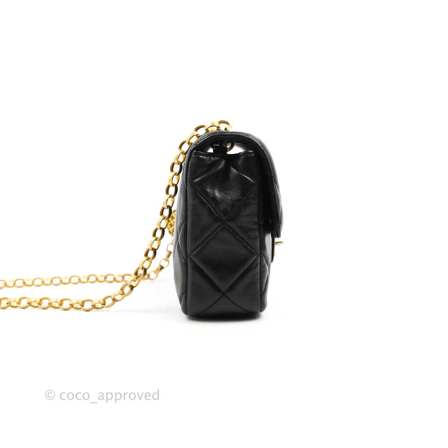 Chanel Quilted Square Flap Bijoux Chain Strap Black Aged Gold Hardware