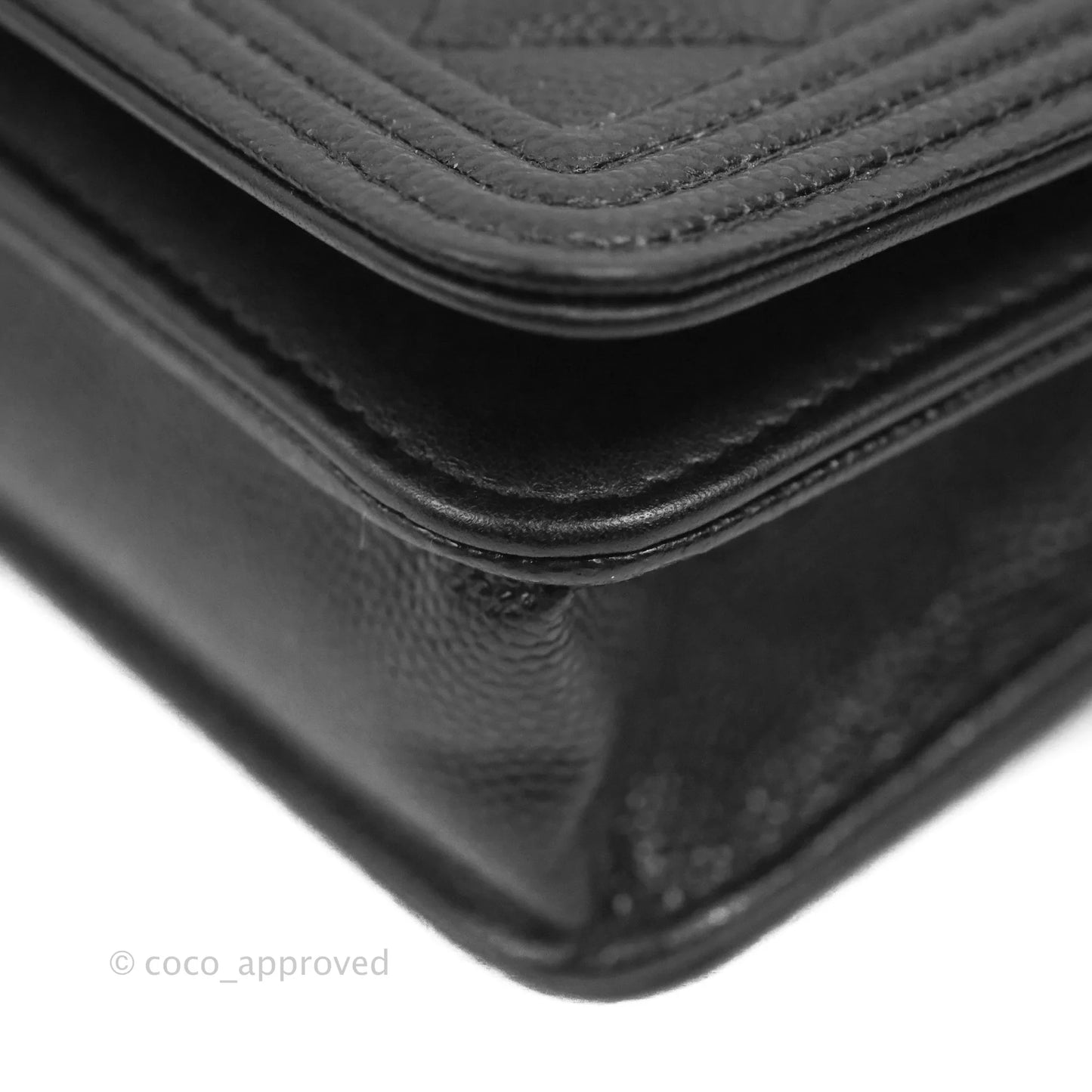 Chanel Quilted Boy Wallet on Chain WOC Black Caviar Ruthenium Hardware