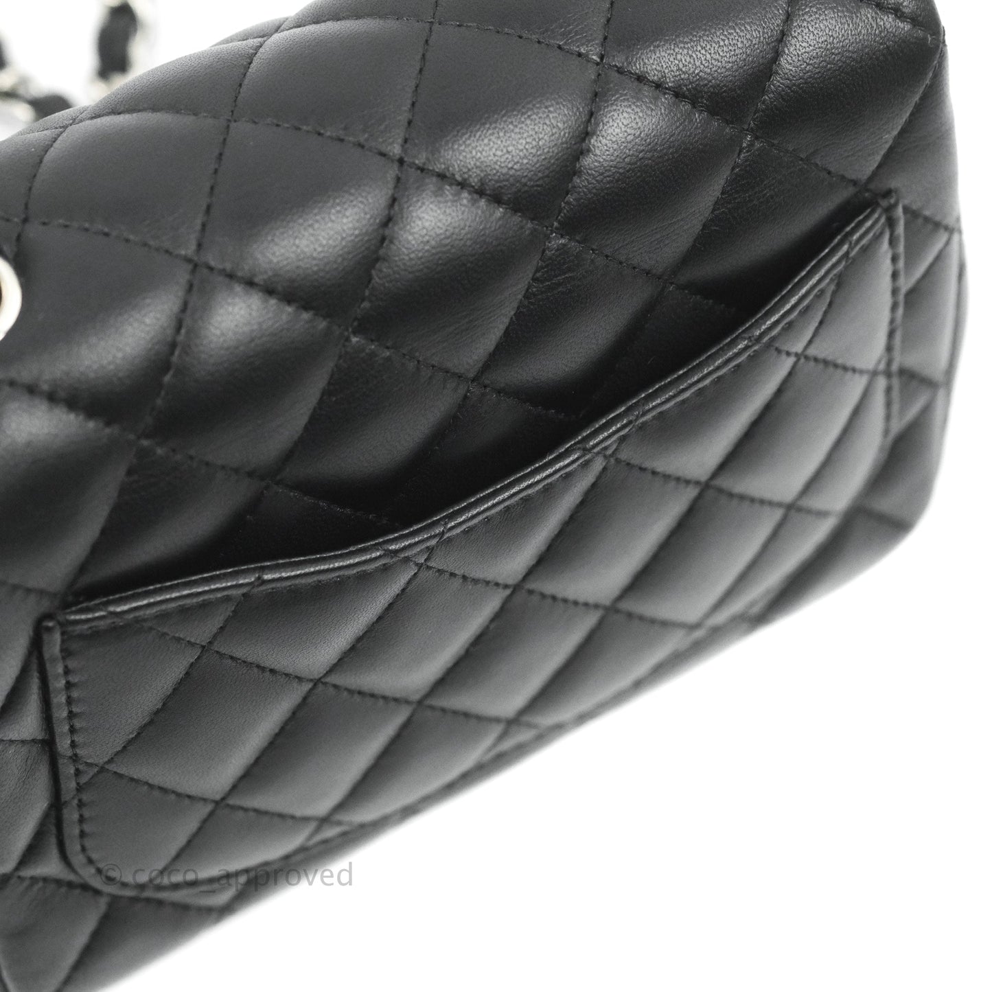 Chanel Mini Square Black Lambskin Silver Hardware