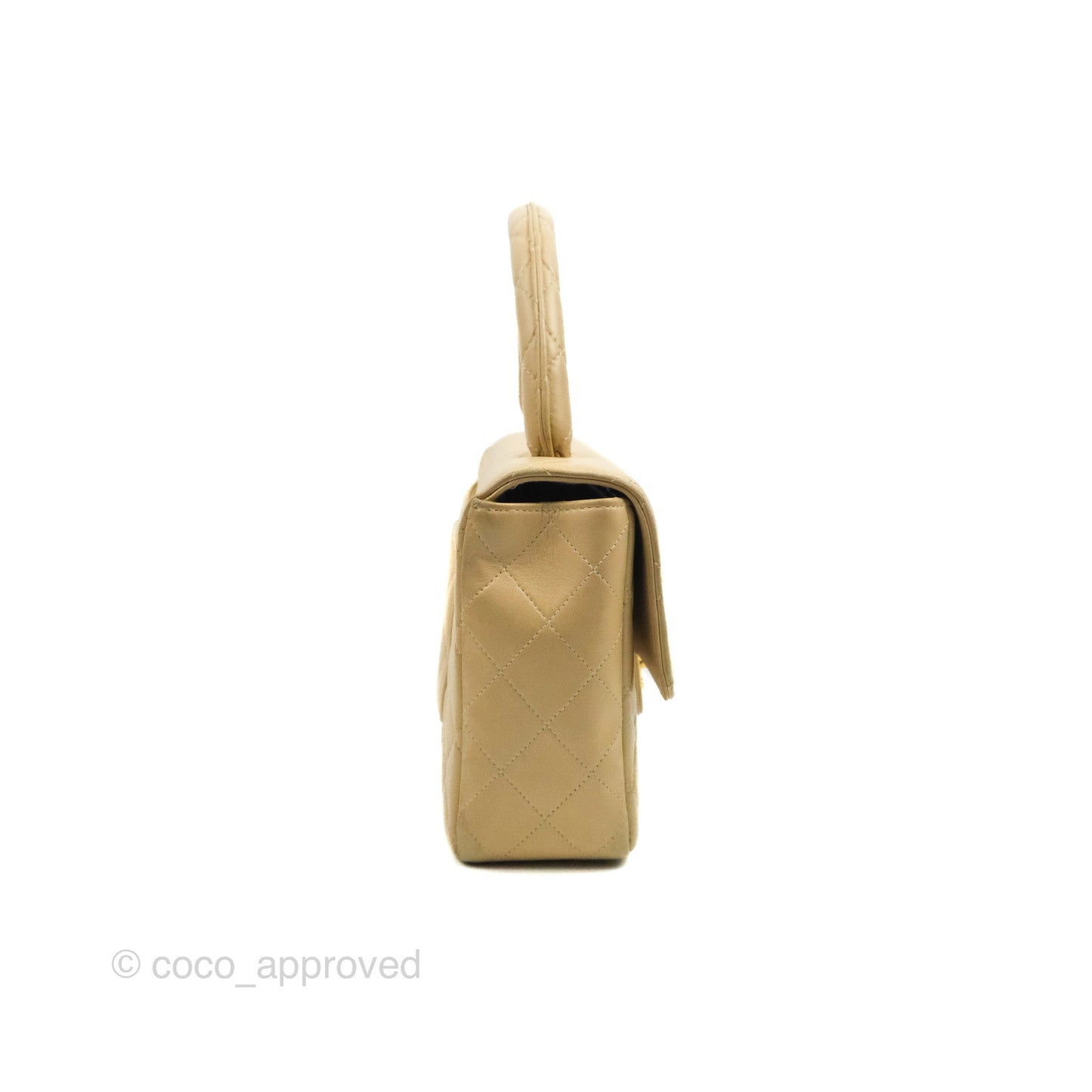 Chanel Vintage Top Handle Flap Bag Beige Lambskin 24K Gold Hardware