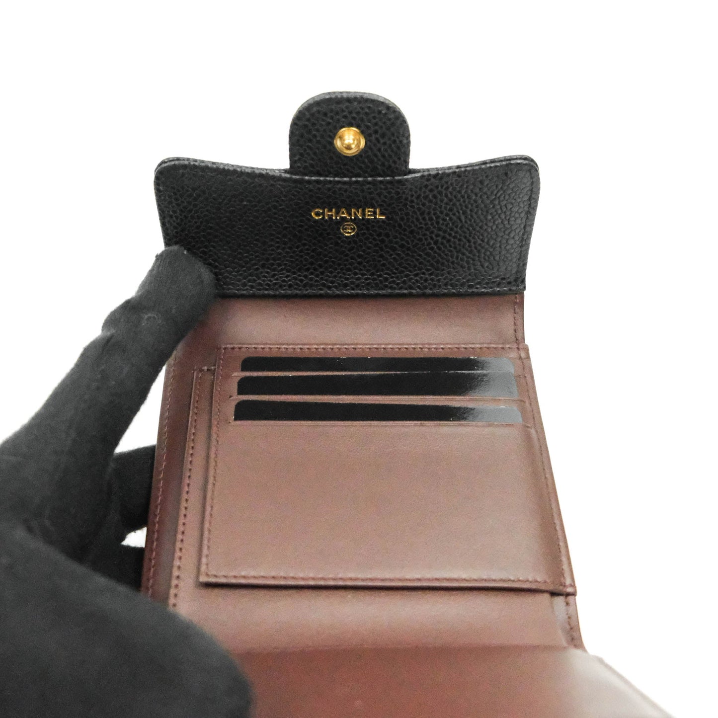 Chanel Classic Flap Wallet Black Caviar Gold Hardware⁣